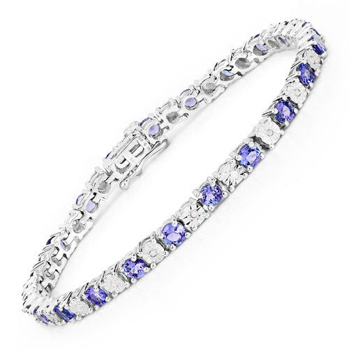 5.44 Carat Genuine Tanzanite and White Diamond .925 Sterling Silver Bracelet on sale at MyriadMart