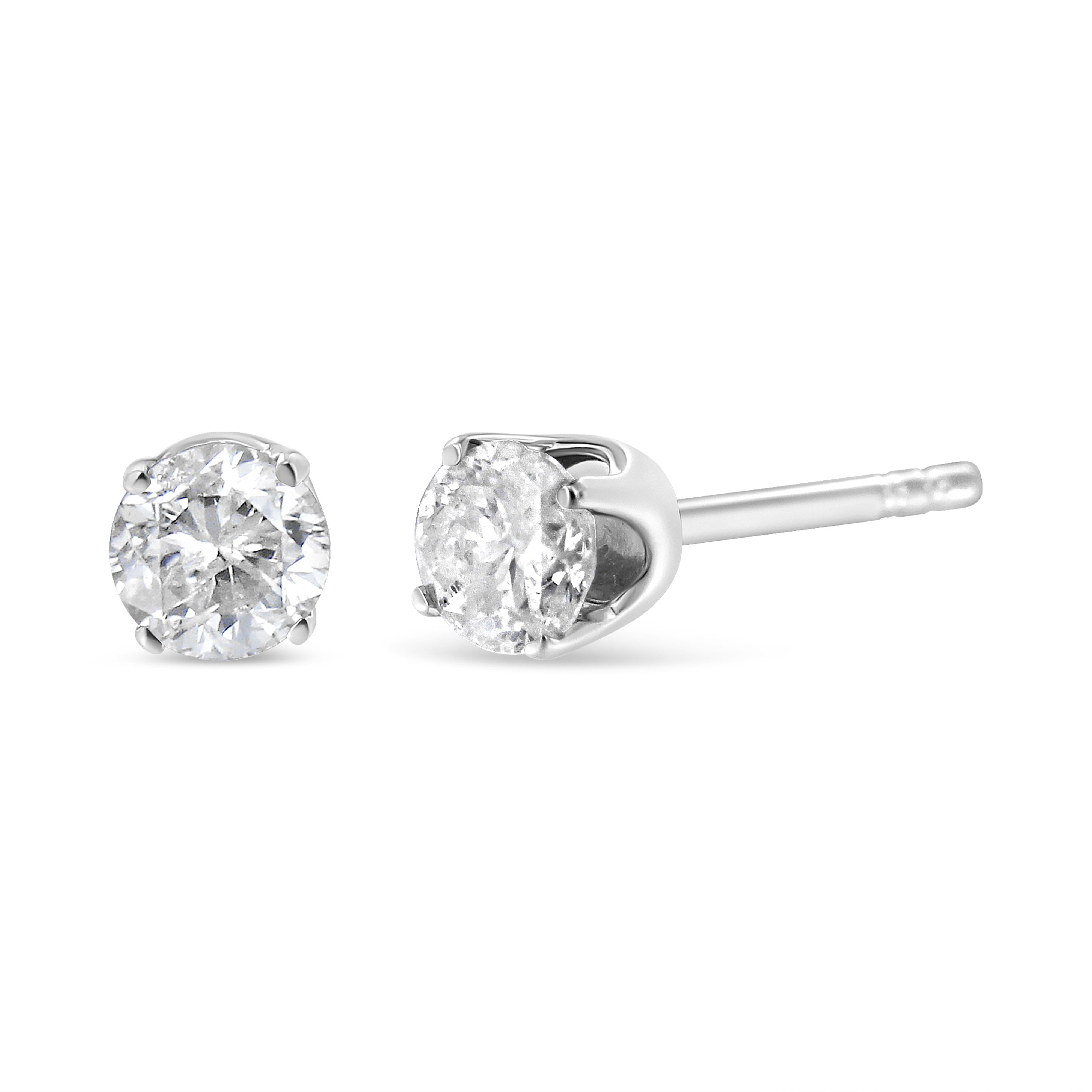 14K White Gold 1.00 Cttw Round Brilliant-Cut Near Colorless Diamond Classic 4-Prong Stud Earrings H-I Color, I1-I2 Clarity on sale at MyriadMart
