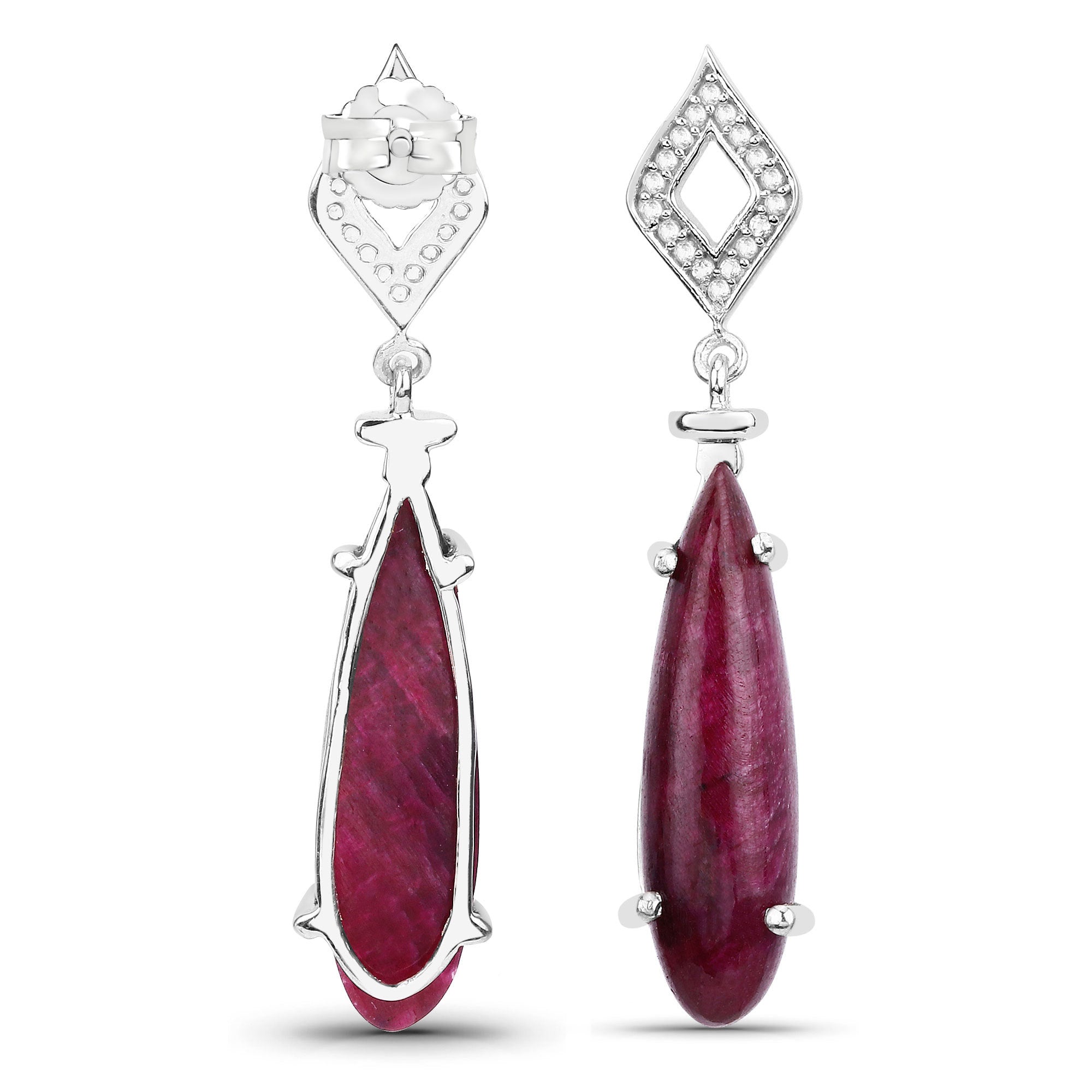 23.25 Carat Dyed Ruby and White Topaz .925 Sterling Silver Earrings on sale at MyriadMart
