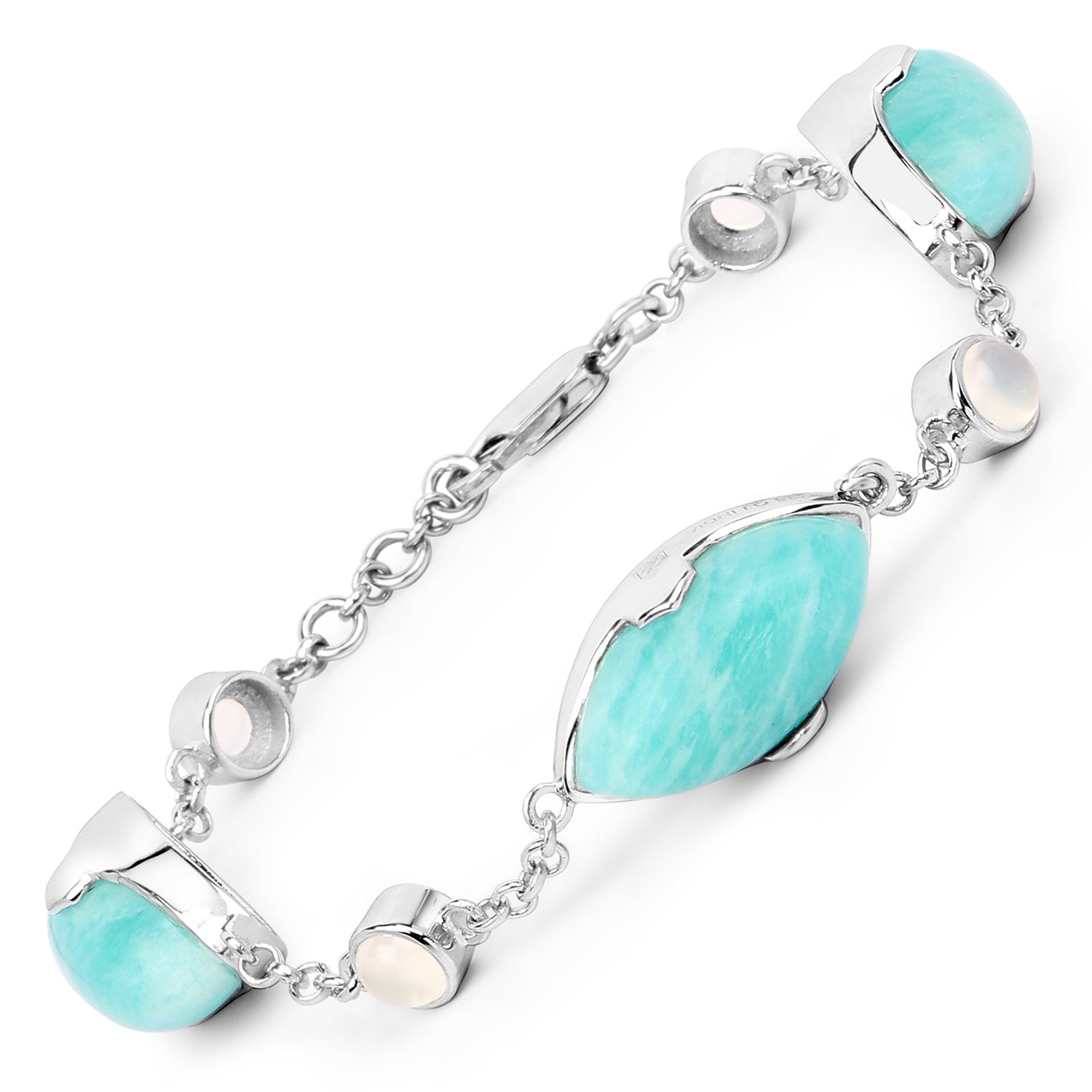 29.70 Carat Genuine Amazonite and White Agate .925 Sterling Silver Bracelet on sale at MyriadMart
