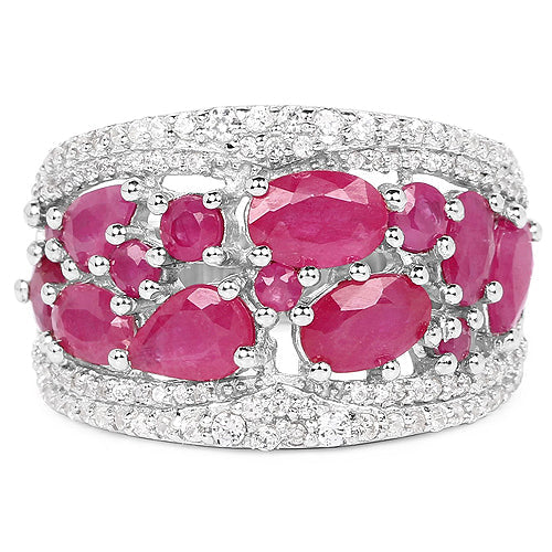 3.89 Carat Genuine Ruby and White Zircon .925 Sterling Silver Ring on sale at MyriadMart