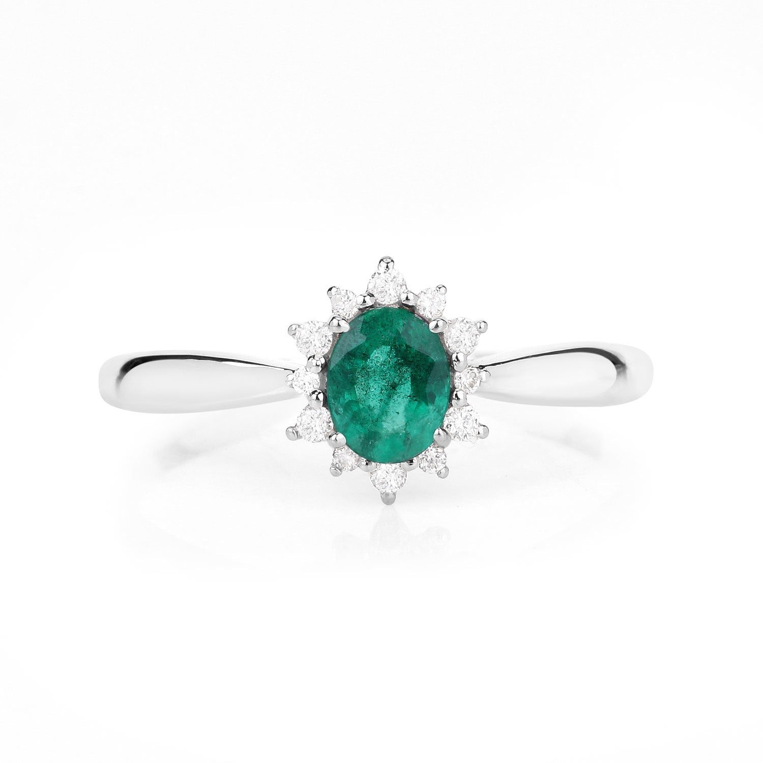0.40 Carat Genuine Zambian Emerald and White Diamond 14K White Gold Ring on sale at MyriadMart