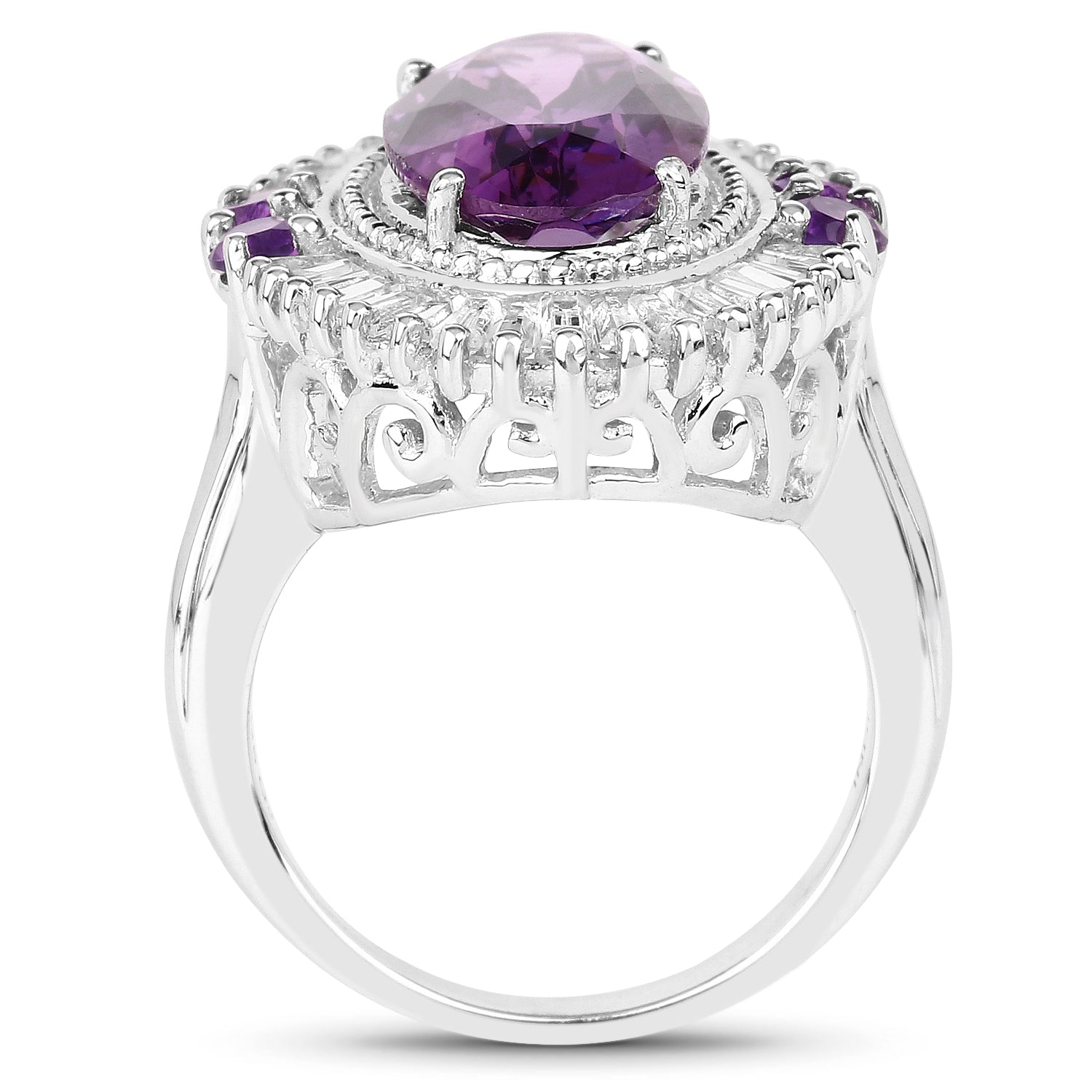 7.96 Carat Genuine Amethyst and White Topaz .925 Sterling Silver Ring on sale at MyriadMart