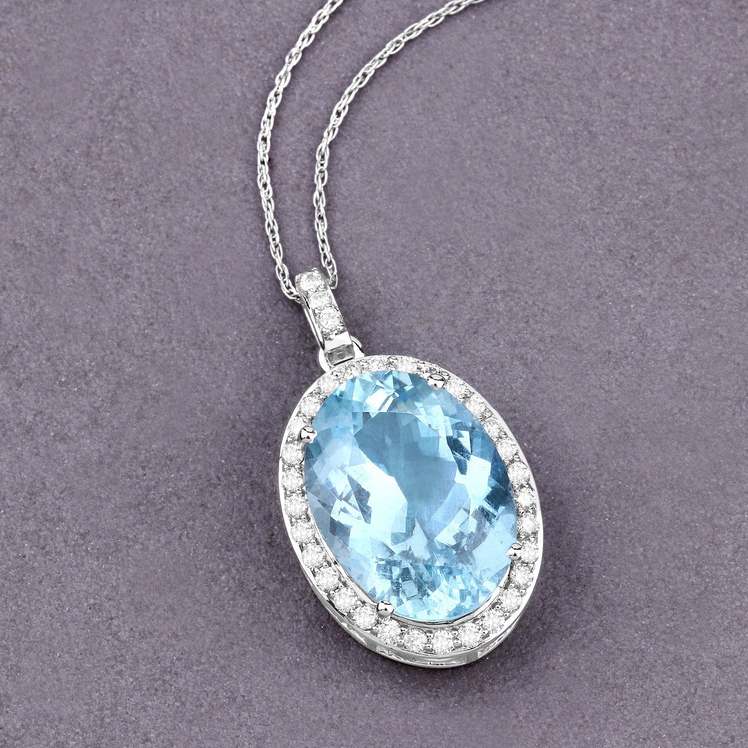 9.59 Carat Genuine Aquamarine and White Diamond 14K White Gold Pendant on sale at MyriadMart