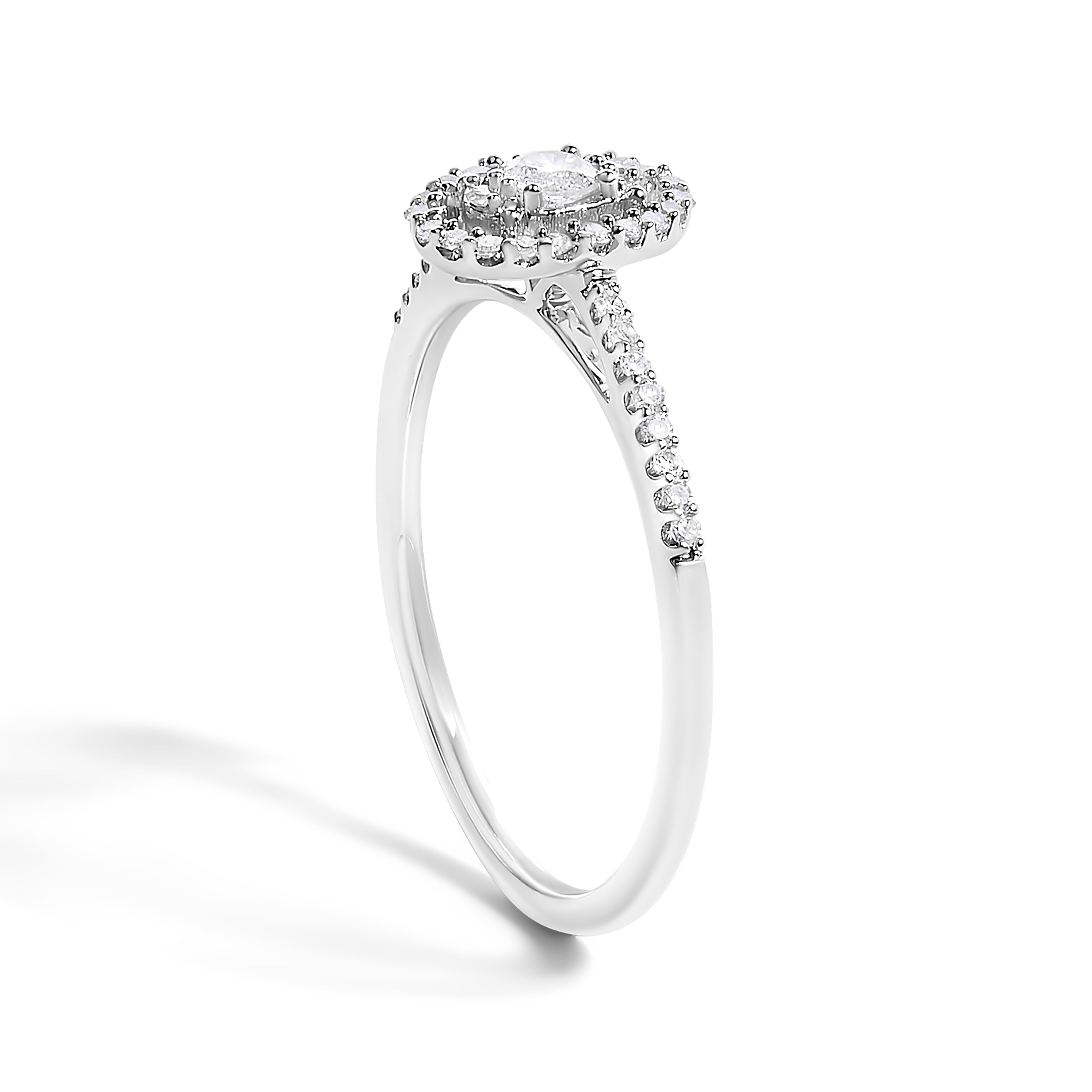 14K White Gold 1/5 Cttw Diamond Oval Shape With Halo Engagement Ring H-I Color, I1-I2 Clarity - Size 7 on sale at MyriadMart