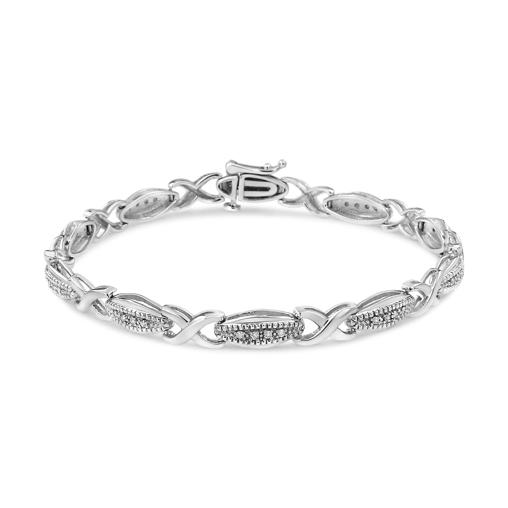 .925 Sterling Silver 1/5 Cttw Round-Cut Diamond "X" Link Bracelet - Size 7.50" I-J Color, I2-I3 Clarity on sale at MyriadMart