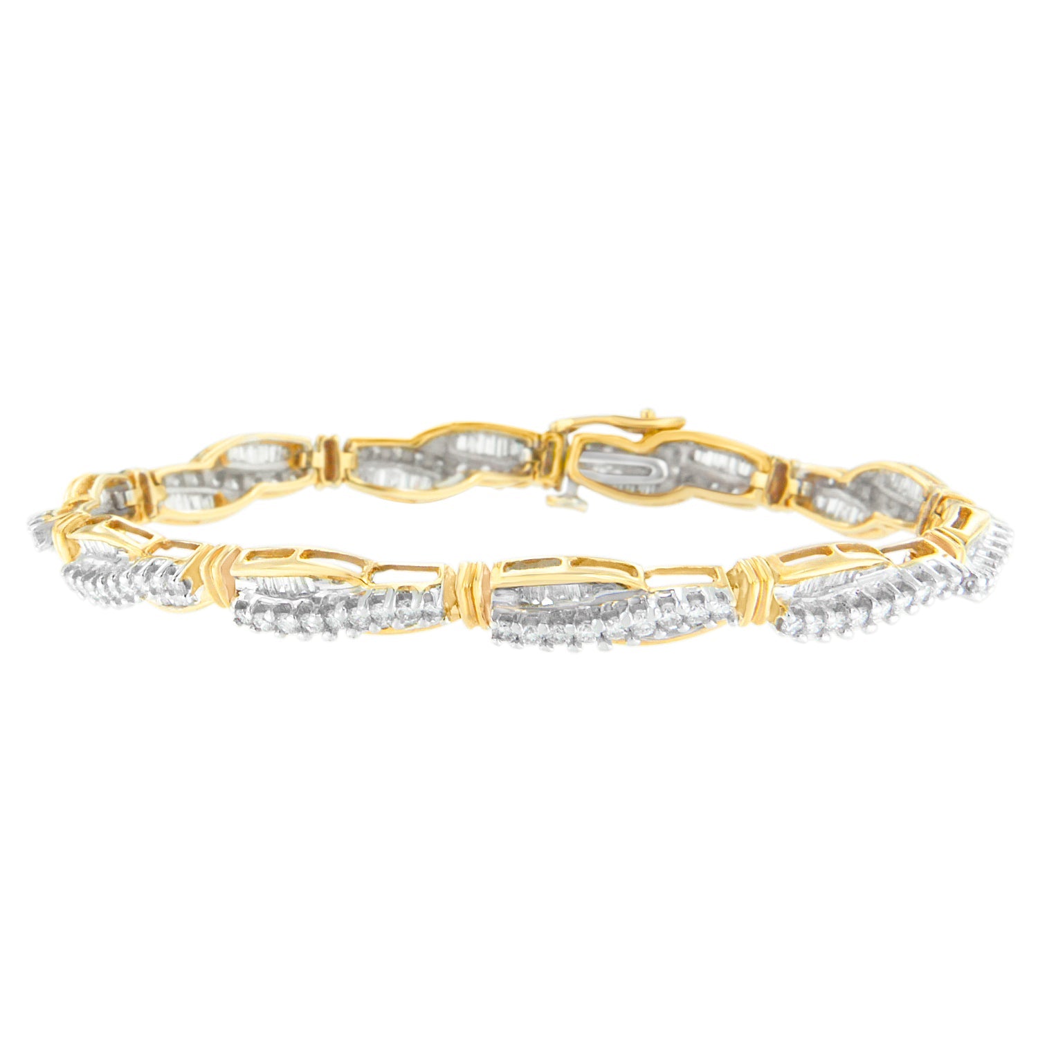14K Yellow Gold Round and Baguette Cut Winding Love Diamond Bracelet 3.00 cttw, H-I Color, SI1-SI2 Clarity on sale at MyriadMart