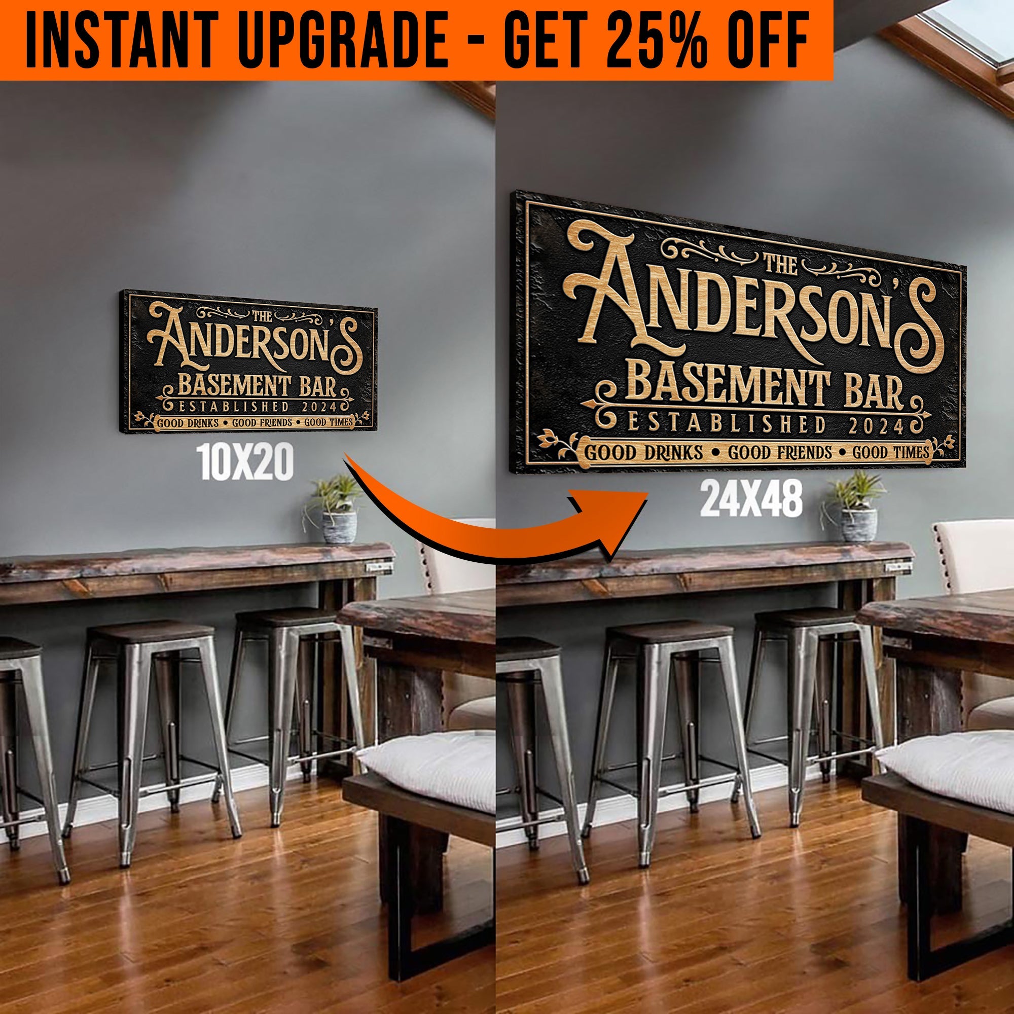 Upgrade Your 20x10 Inches 'Custom Basement Bar' Style 1 Canvas To 48x24 Inches on sale at MyriadMart