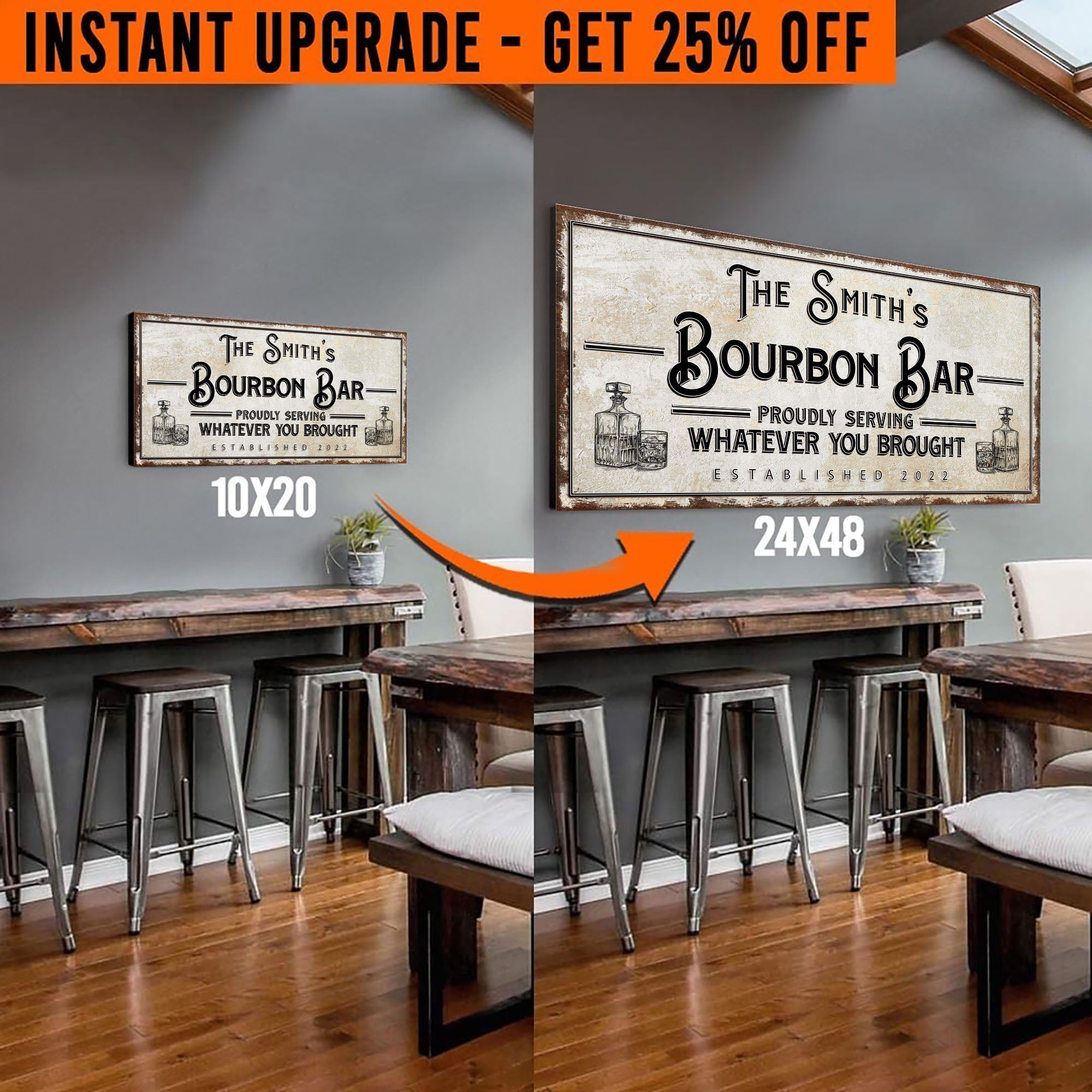 Upgrade Your 20x10 Inches 'Personalized Bourbon Bar' Canvas To 48x24 Inches on sale at MyriadMart