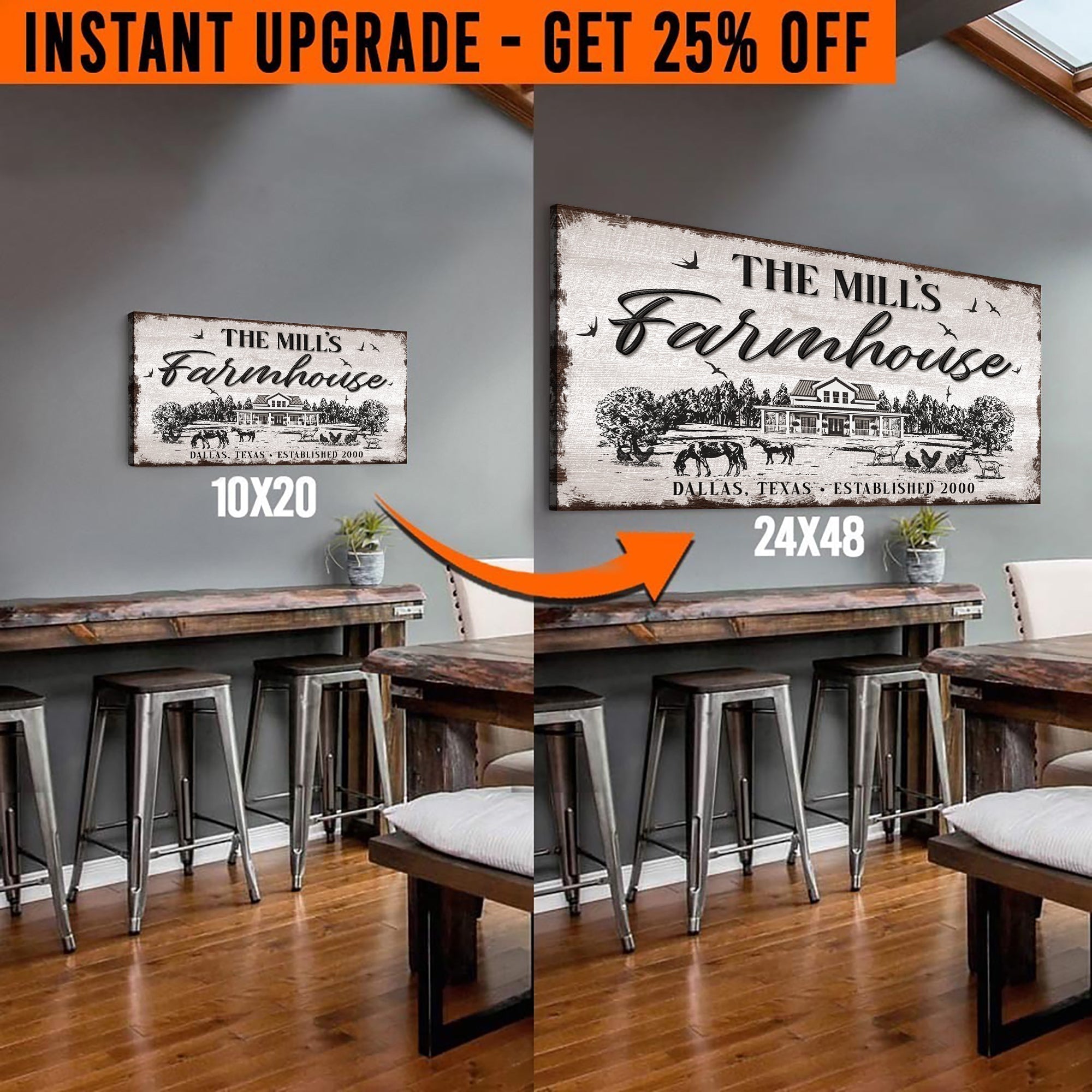 Upgrade Your 20x10 Inches 'Custom Farmhouse' Canvas To 48x24 Inches on sale at MyriadMart