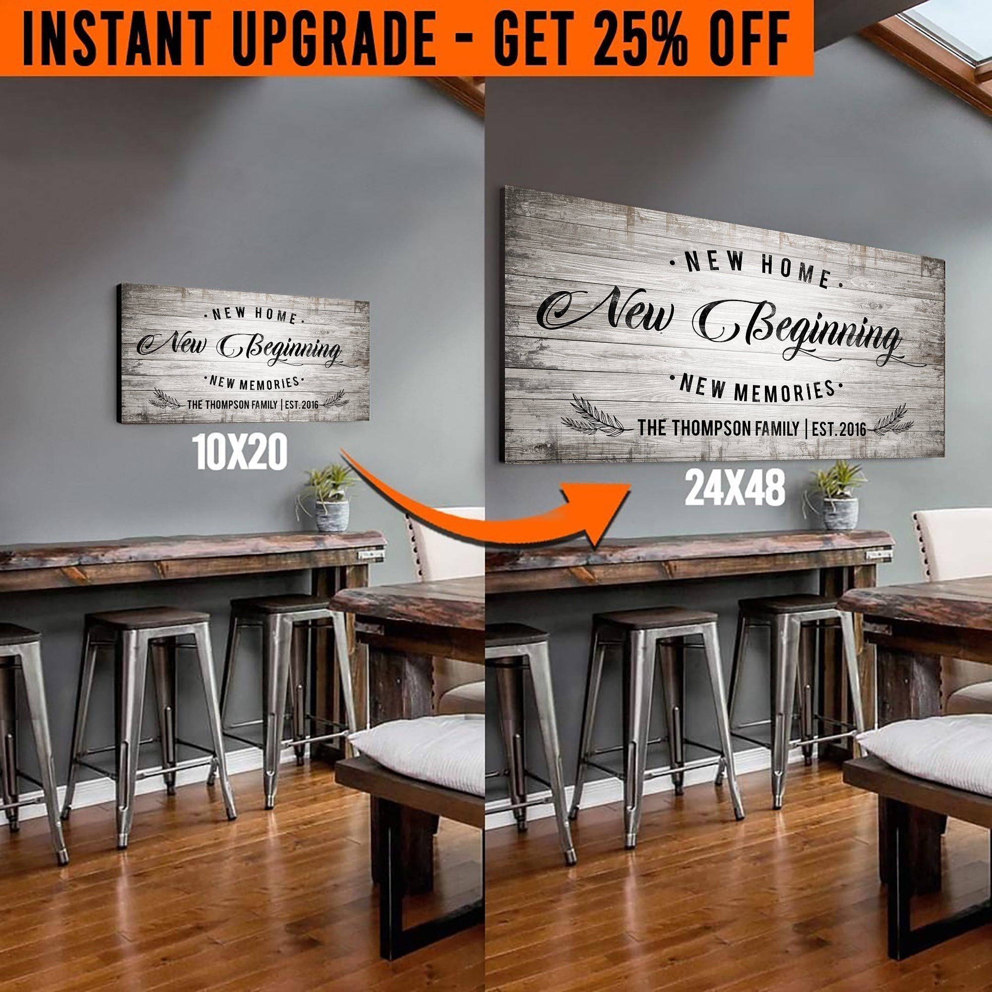 Upgrade Your 20x10 Inches 'New Home Sign' Style 3 Canvas To 48x24 Inches on sale at MyriadMart