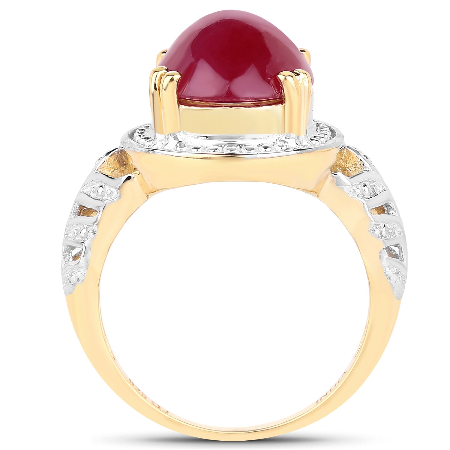 14K Yellow Gold Plated 4.46 Carat Genuine Glass Filled Ruby .925 Sterling Silver Ring on sale at MyriadMart