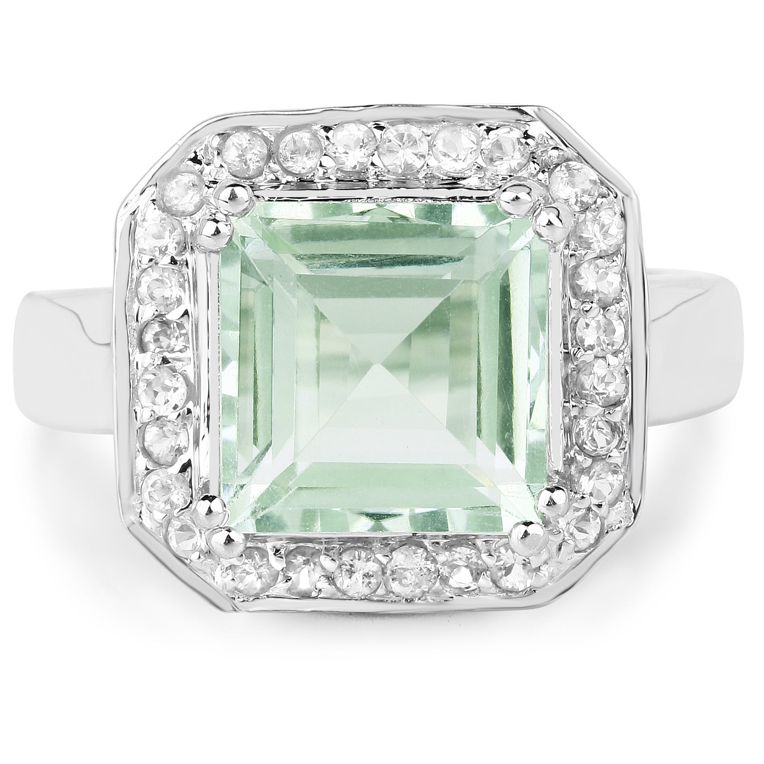 5.21 Carat Genuine Green Amethyst and White Topaz .925 Sterling Silver Ring on sale at MyriadMart