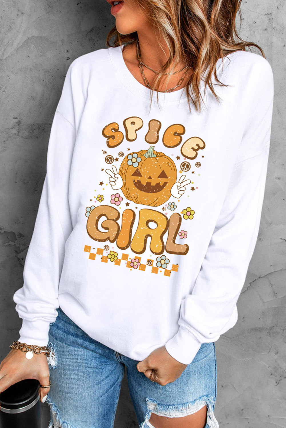 Round Neck Long Sleeve SPICE GIRL Graphic Sweatshirt - MyriadMart