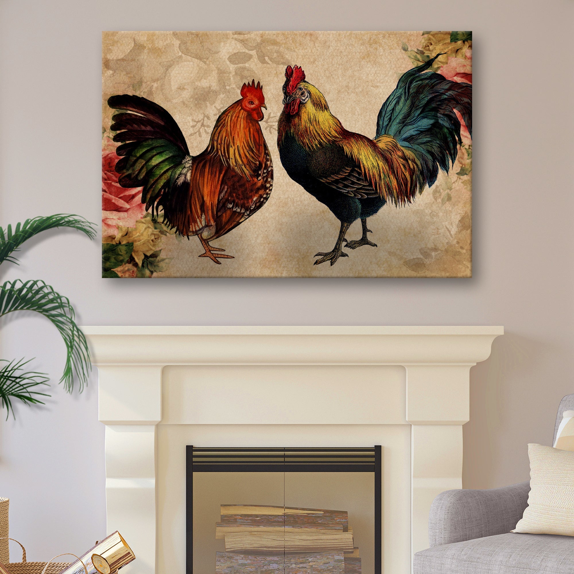 Retro Rooster Chicken Canvas Wall Art on sale at MyriadMart