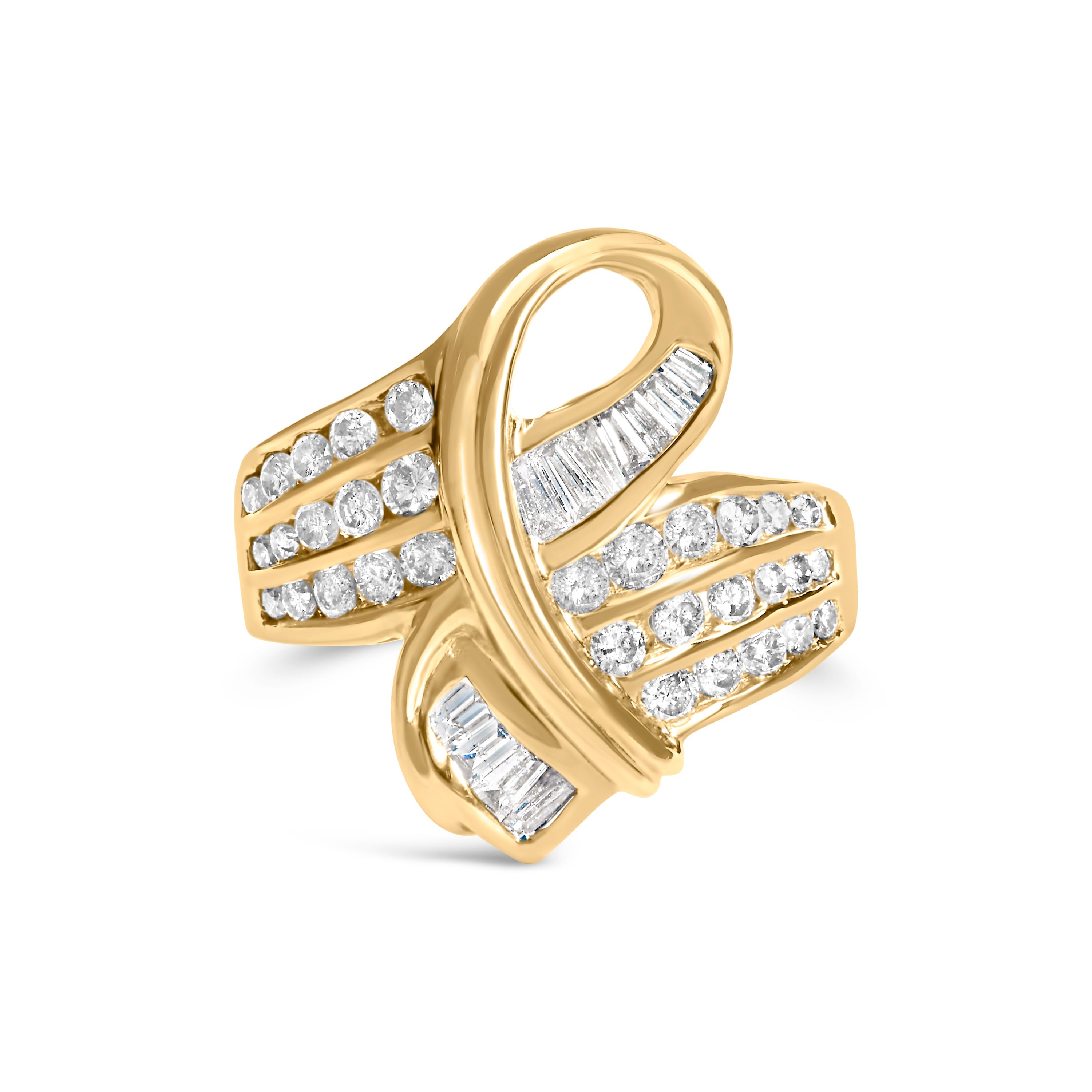 14K Yellow Gold 1 1/3 Cttw Channel Set Diamond Bypass Cocktail Ring J-K Color, I1-I2 Clarity - Ring Size 7 on sale at MyriadMart