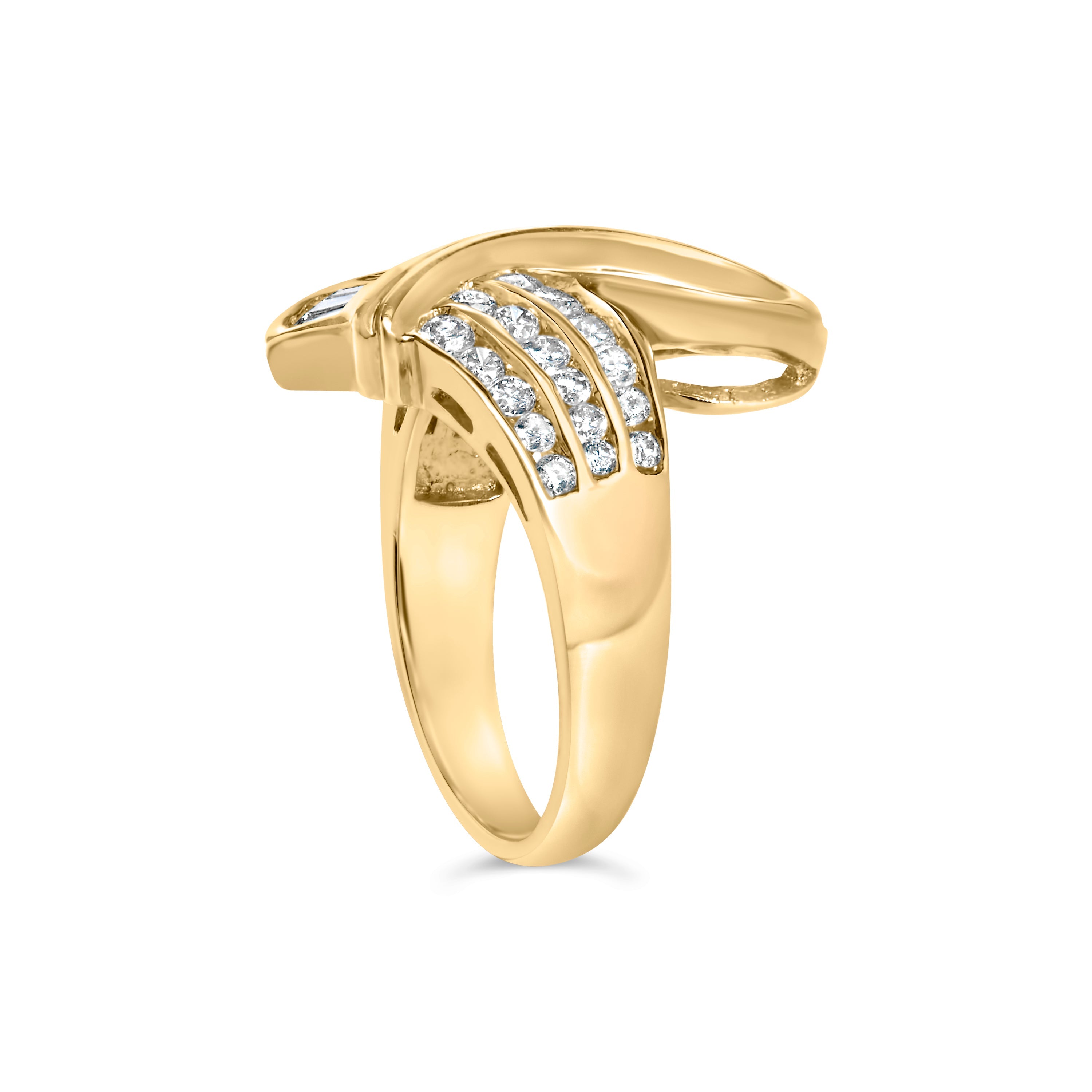 14K Yellow Gold 1 1/3 Cttw Channel Set Diamond Bypass Cocktail Ring J-K Color, I1-I2 Clarity - Ring Size 7 on sale at MyriadMart
