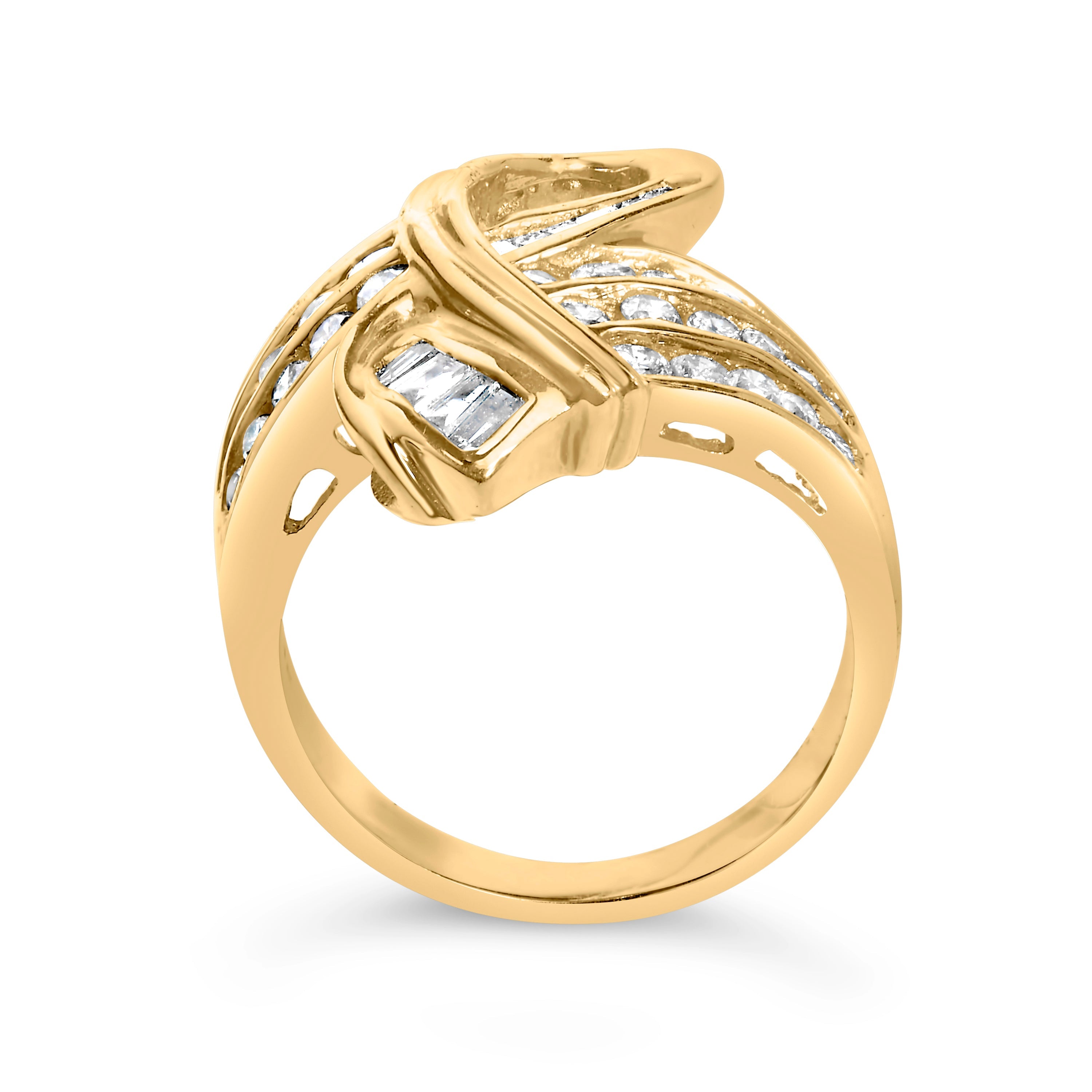 14K Yellow Gold 1 1/3 Cttw Channel Set Diamond Bypass Cocktail Ring J-K Color, I1-I2 Clarity - Ring Size 7 on sale at MyriadMart