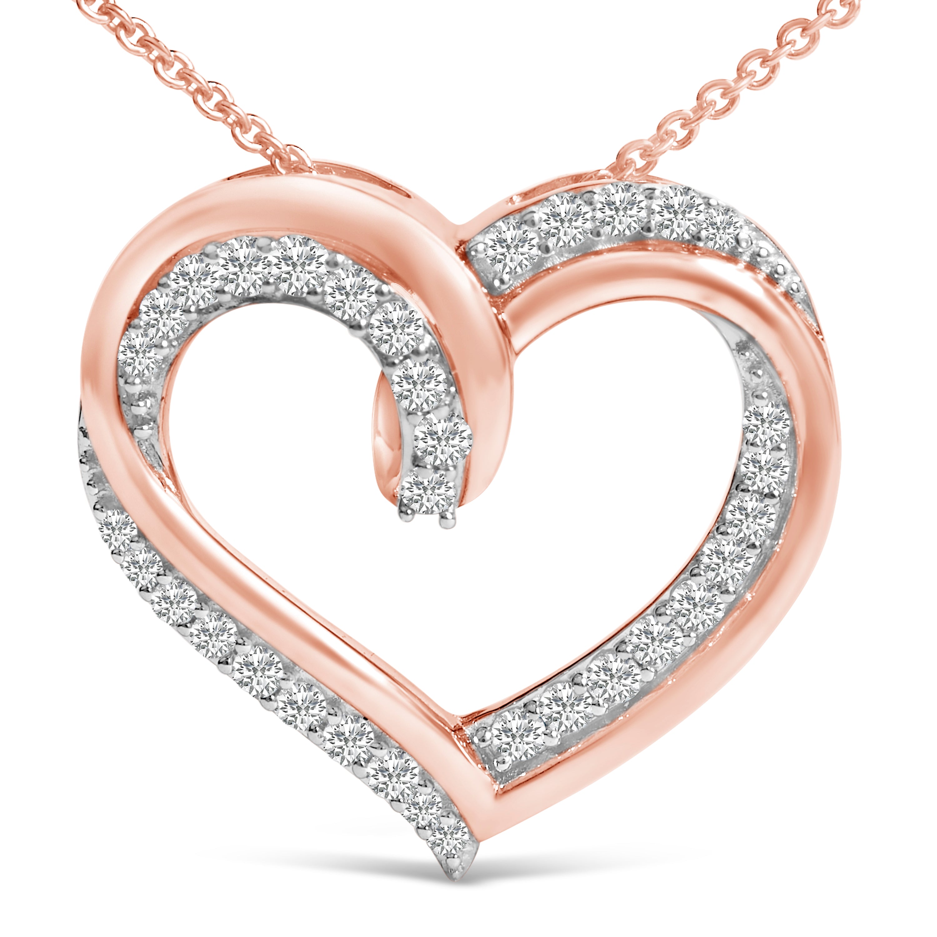 14K Rose Gold Plated Sterling Silver 1/2 Cttw Diamond Open Heart Pendant Necklace on sale at MyriadMart
