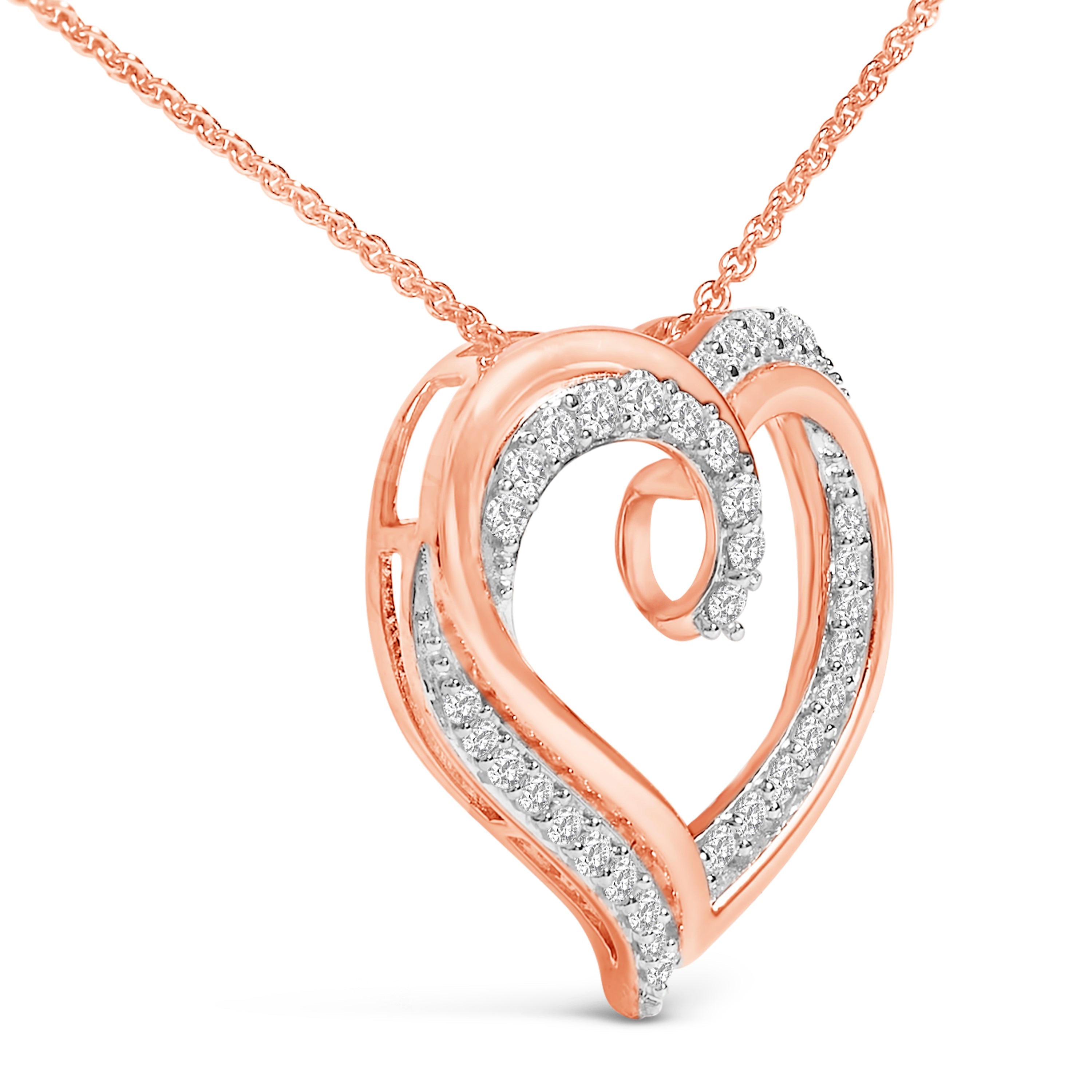 14K Rose Gold Plated Sterling Silver 1/2 Cttw Diamond Open Heart Pendant Necklace on sale at MyriadMart