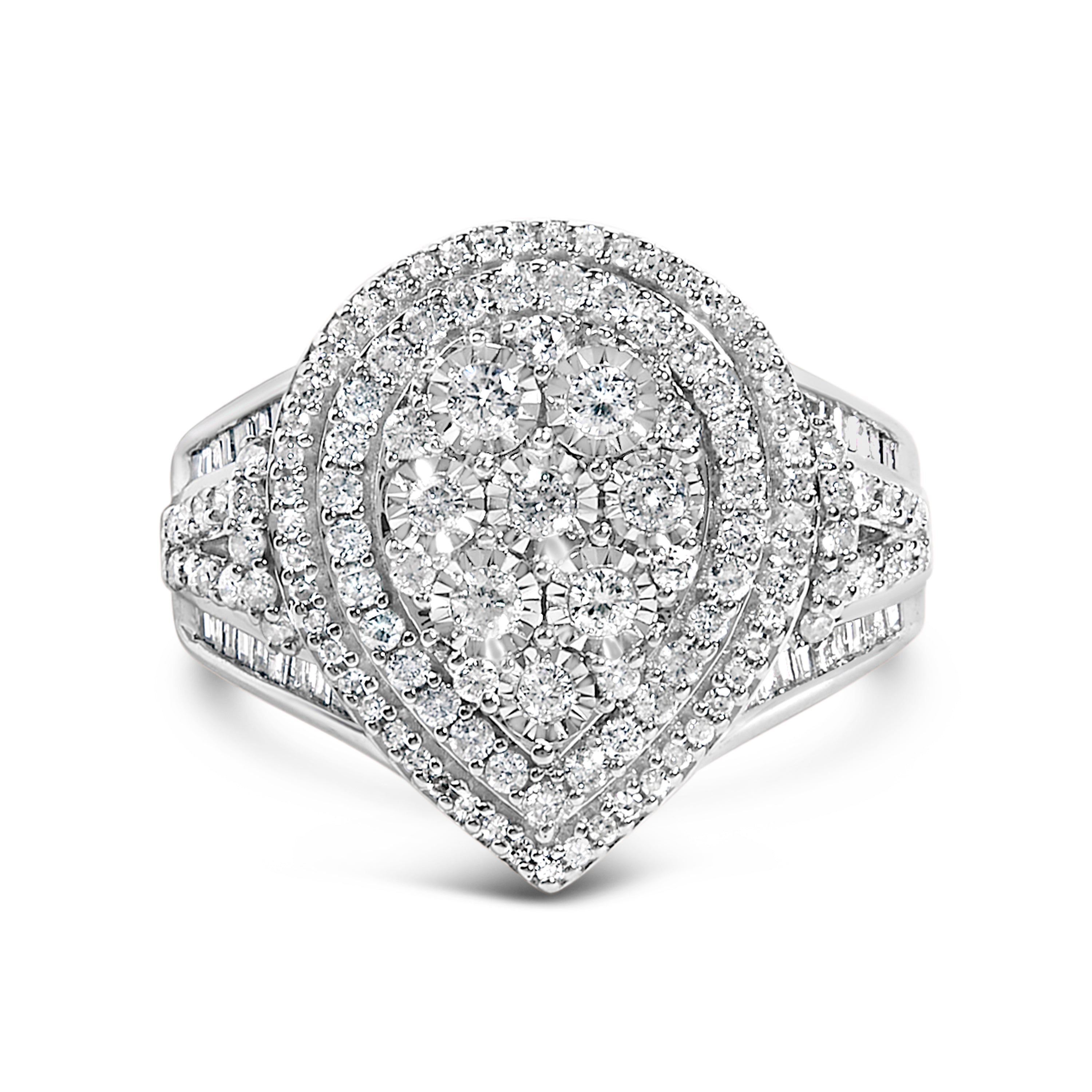 Sterling Silver 1 Cttw Diamond Pear-Shaped Triple Halo Cluster Ring on sale at MyriadMart
