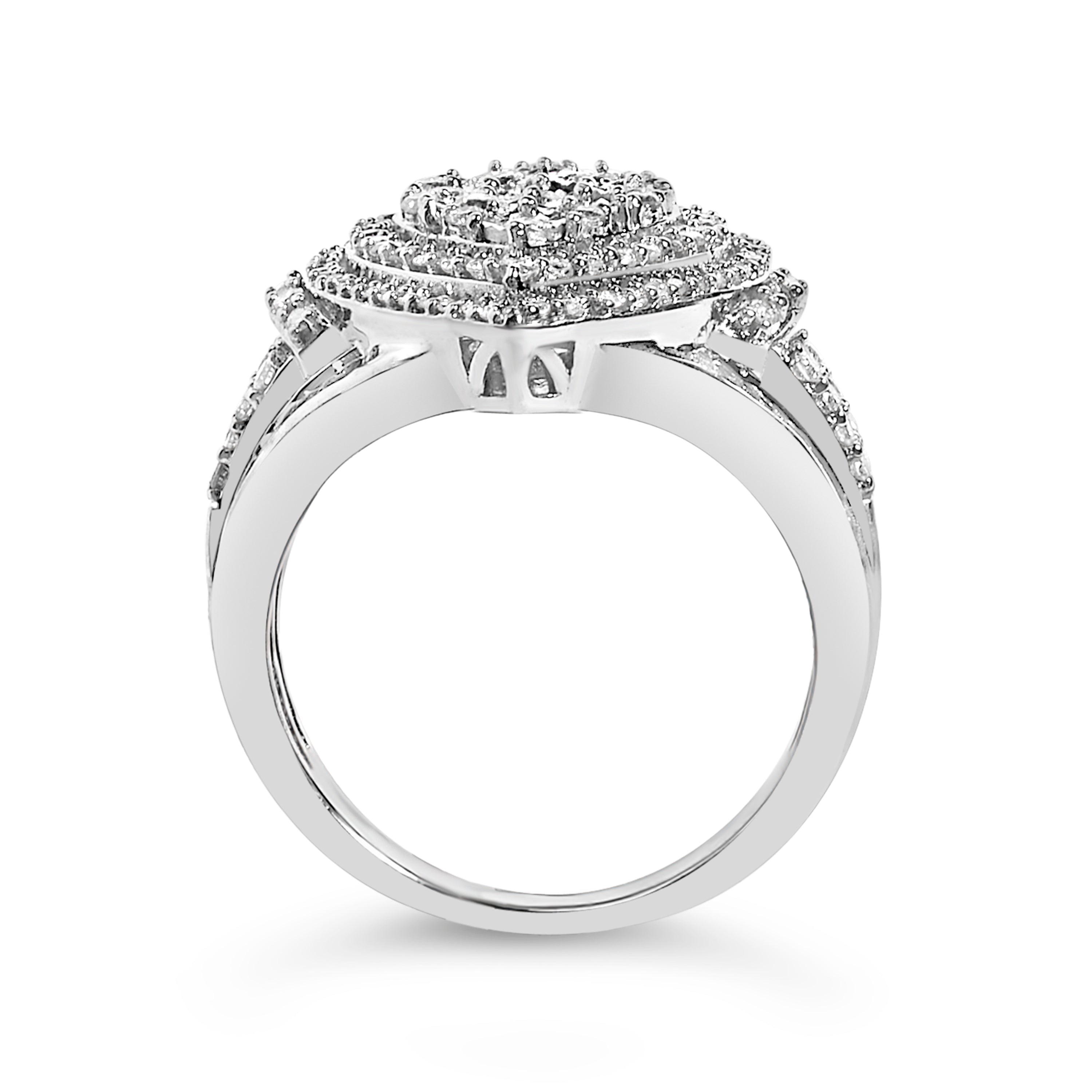 Sterling Silver 1 Cttw Diamond Pear-Shaped Triple Halo Cluster Ring on sale at MyriadMart