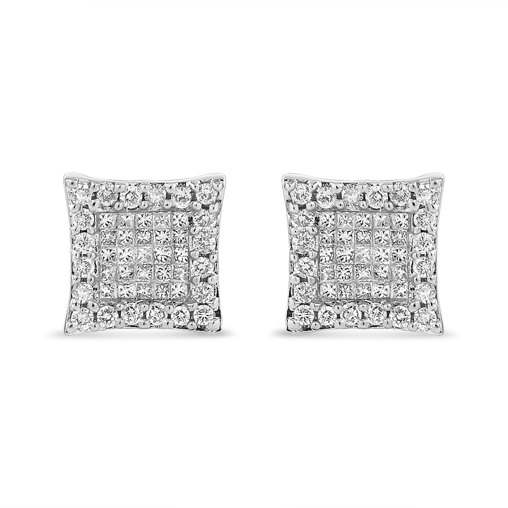 14K White Gold 1.00 Cttw Princess And Round-Cut Diamond Square Stud Earrings G-H Color, SI1-SI2 Clarity on sale at MyriadMart