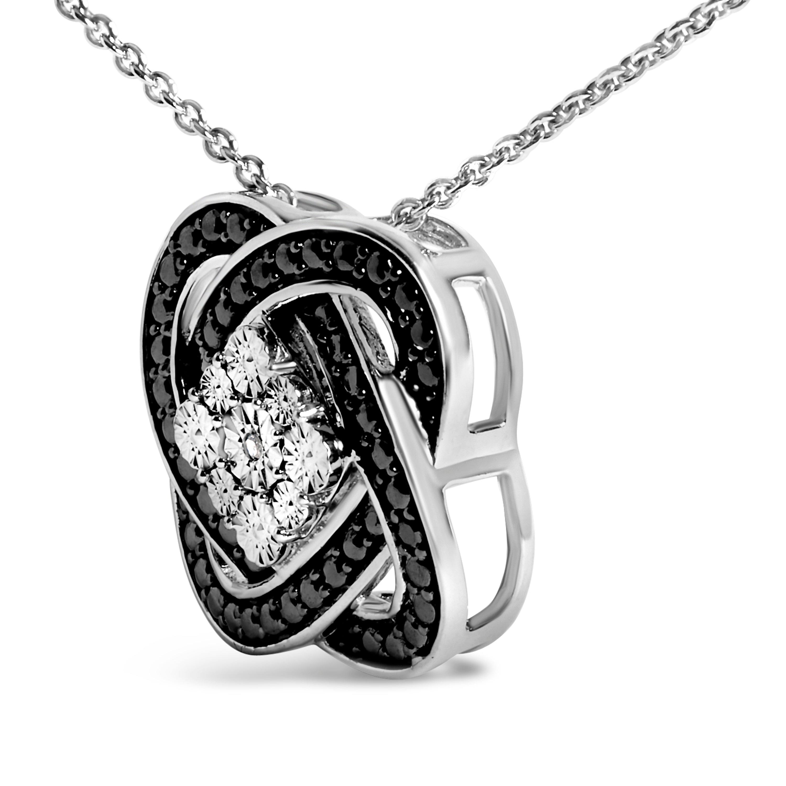Black Rhodium Plated Sterling Silver Diamond Accent Geometric Knot Pendant Necklace on sale at MyriadMart