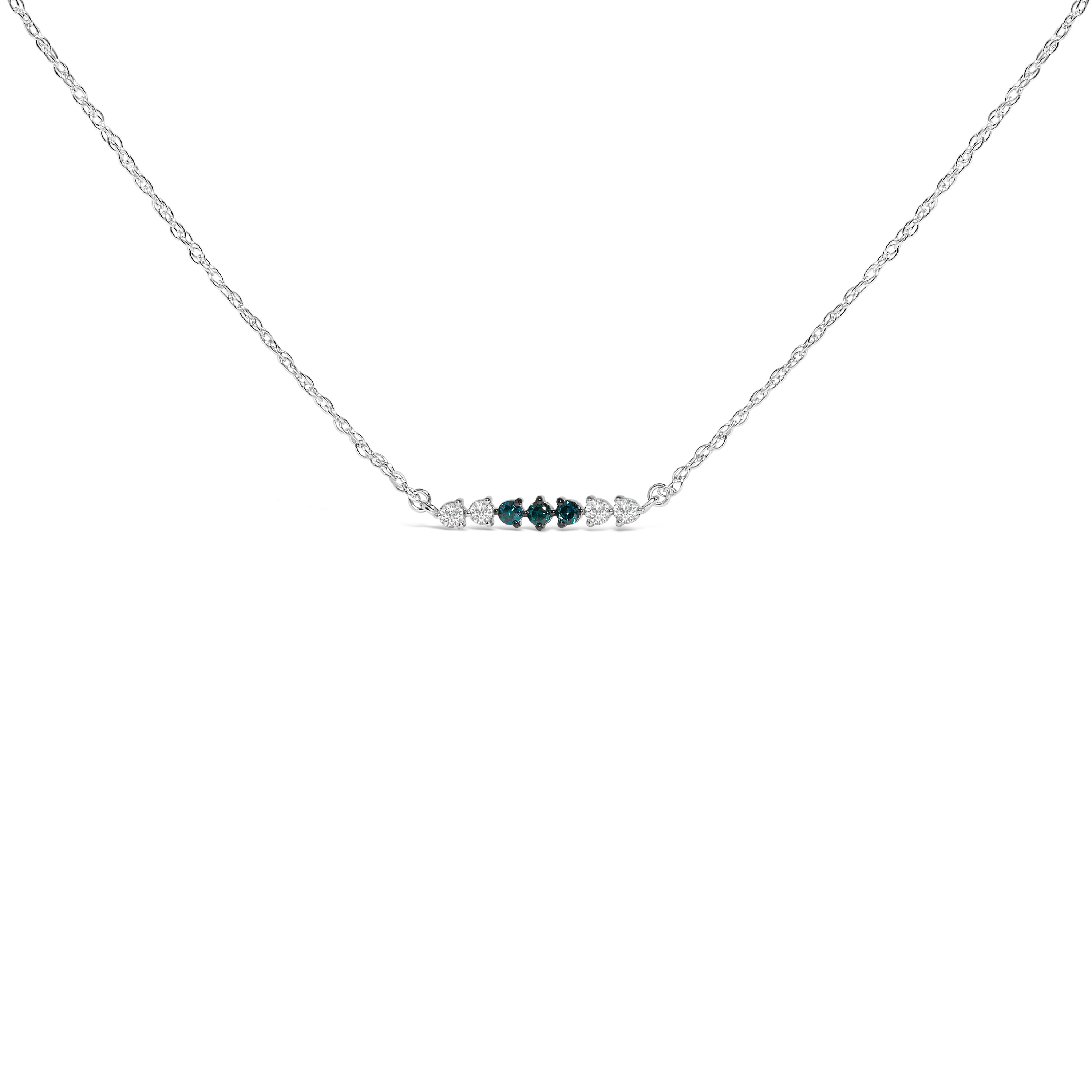 Sterling Silver 1/5 Cttw White and Blue Diamond 6 Stone Bar Necklace on sale at MyriadMart