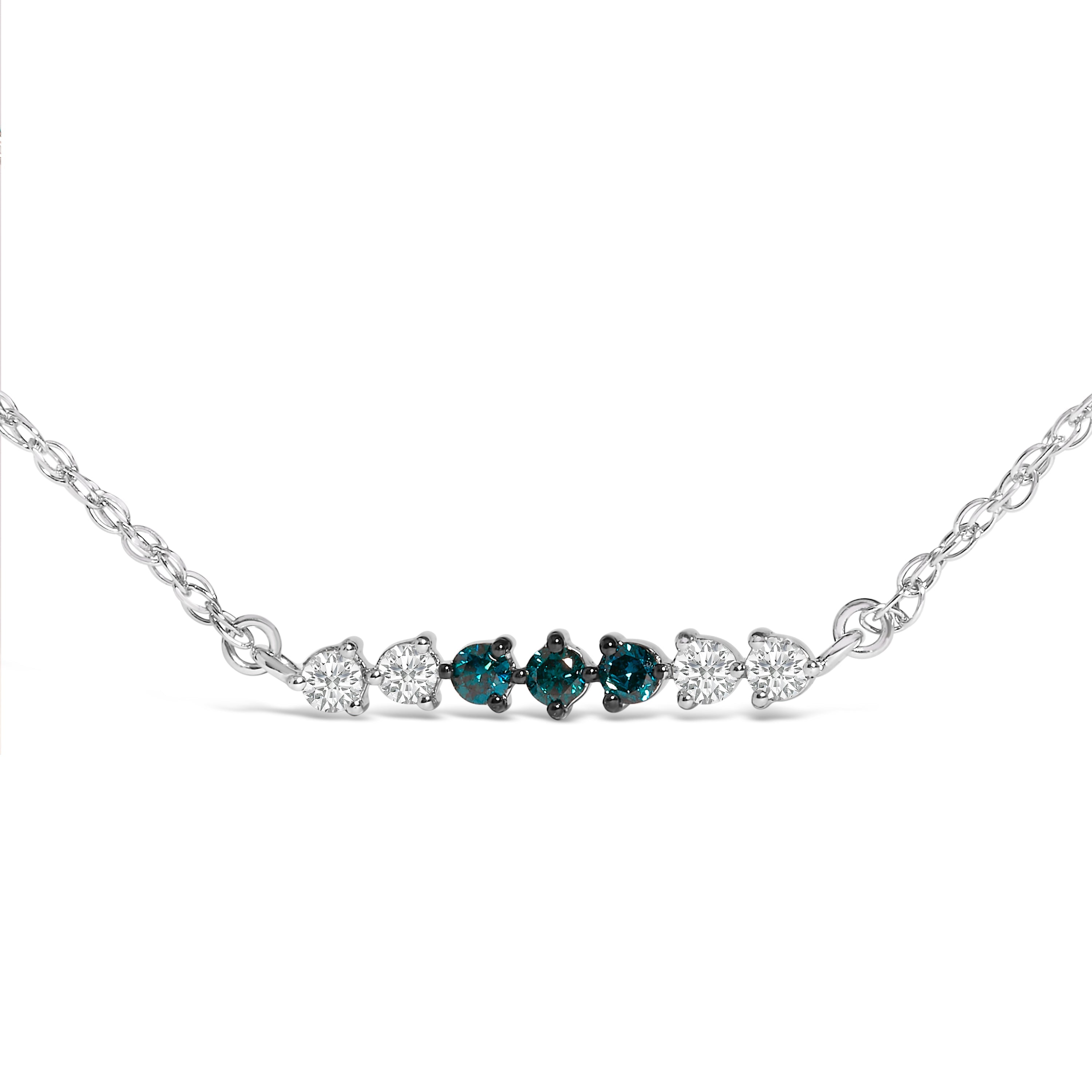 Sterling Silver 1/5 Cttw White and Blue Diamond 6 Stone Bar Necklace on sale at MyriadMart