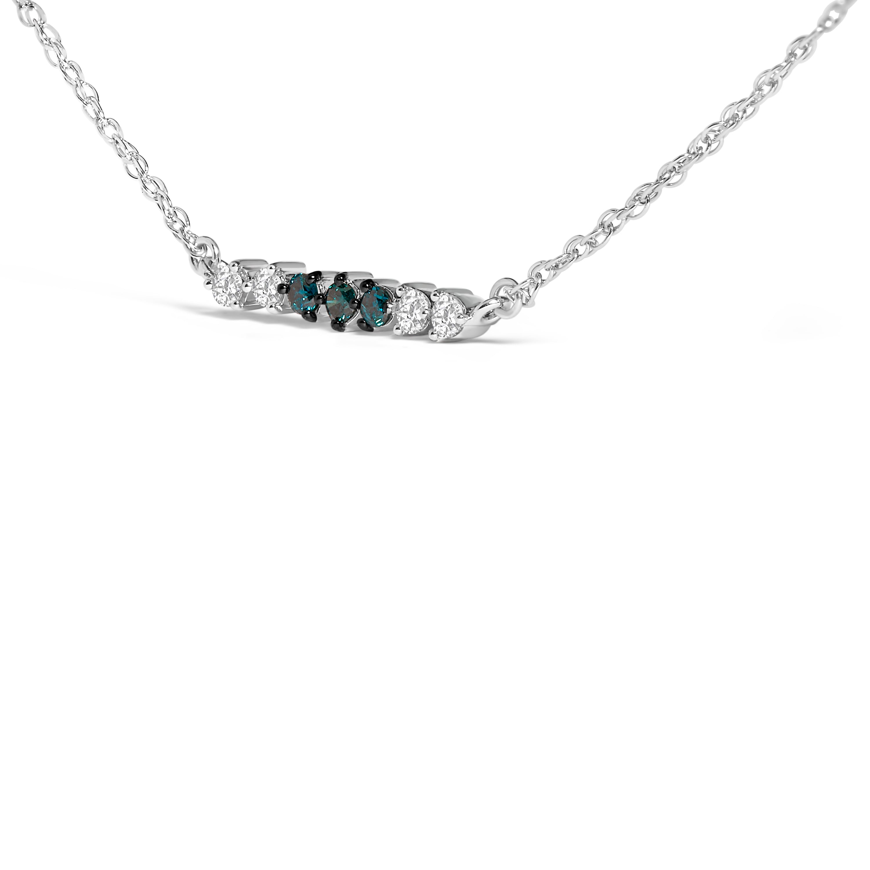 Sterling Silver 1/5 Cttw White and Blue Diamond 6 Stone Bar Necklace on sale at MyriadMart