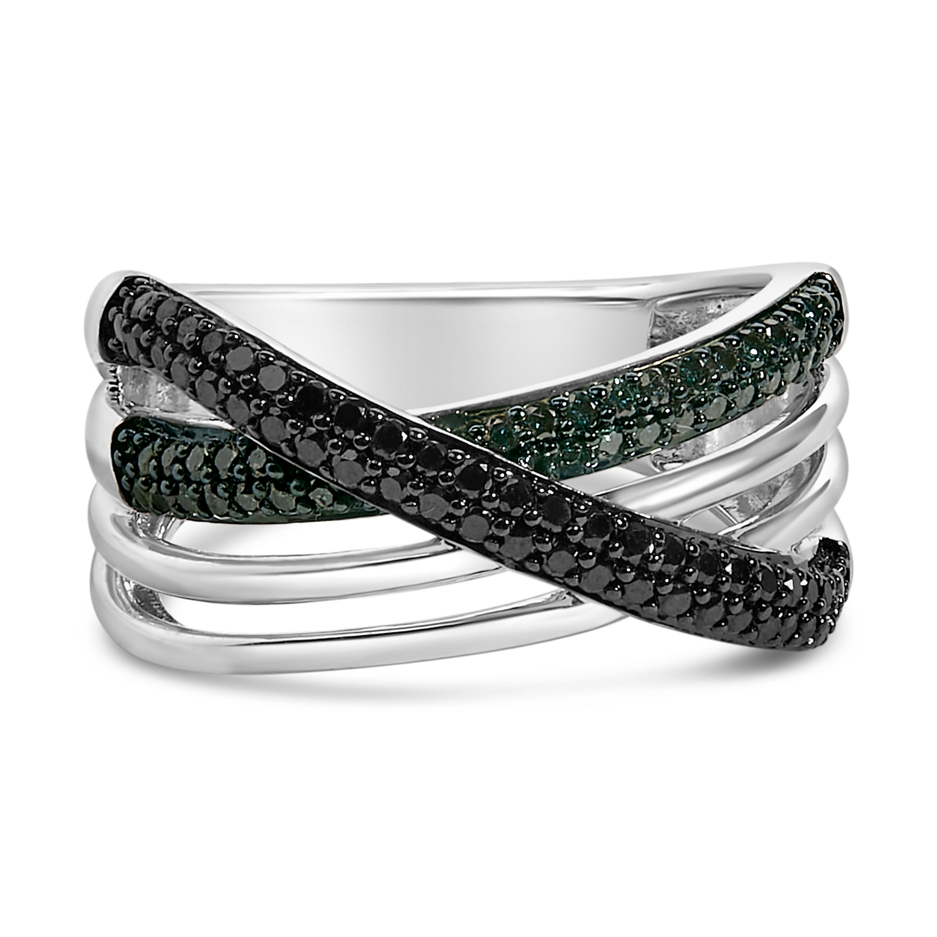 Sterling Silver 1/2 Cttw Black and Blue Diamond Crossover Bypass Ring on sale at MyriadMart