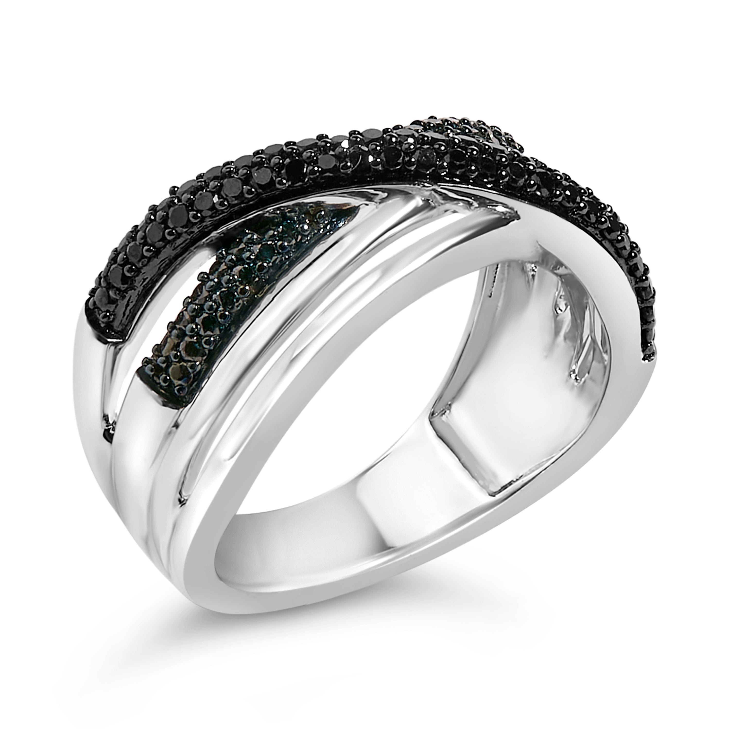 Sterling Silver 1/2 Cttw Black and Blue Diamond Crossover Bypass Ring on sale at MyriadMart