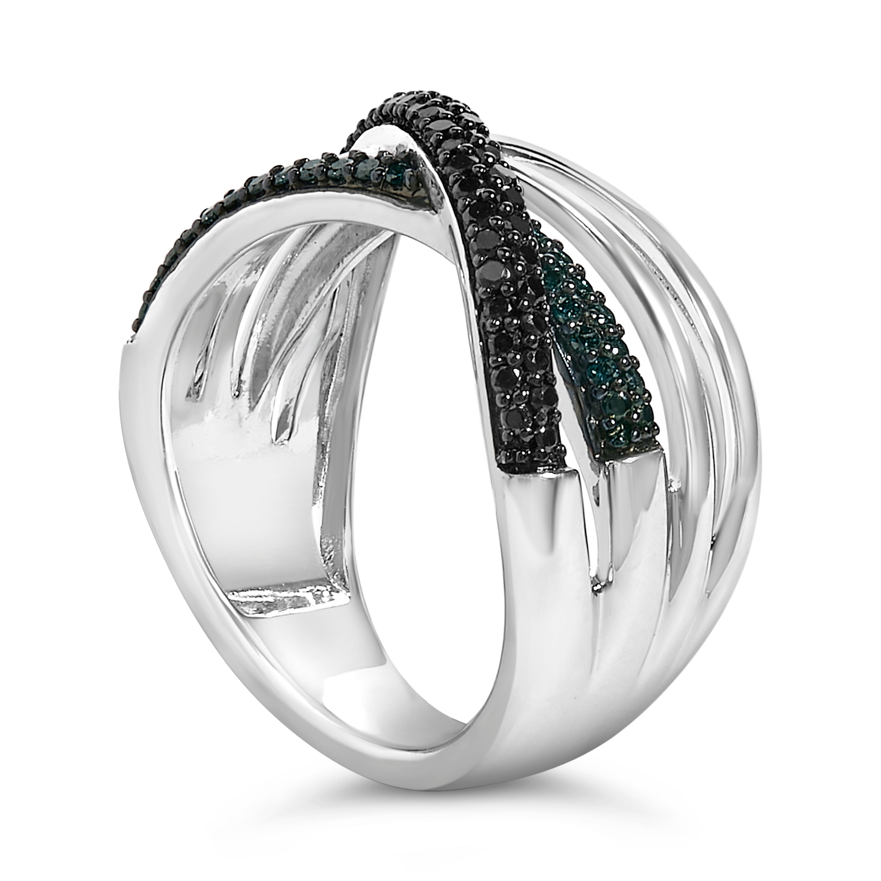 Sterling Silver 1/2 Cttw Black and Blue Diamond Crossover Bypass Ring on sale at MyriadMart