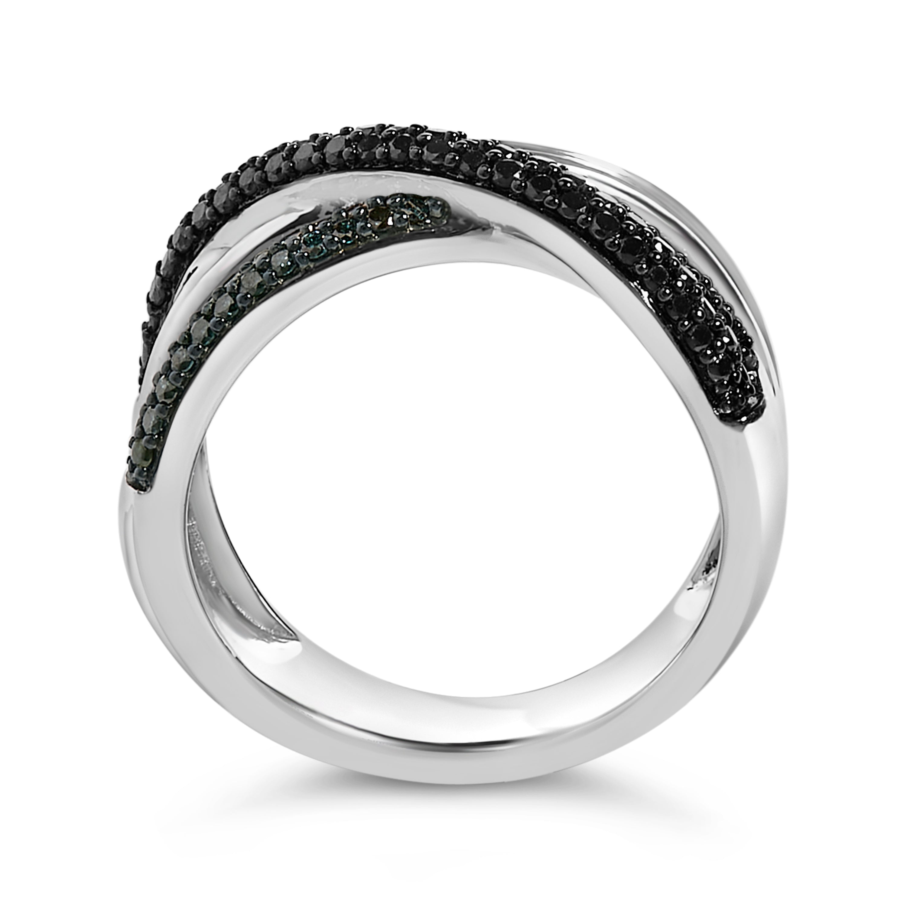 Sterling Silver 1/2 Cttw Black and Blue Diamond Crossover Bypass Ring on sale at MyriadMart