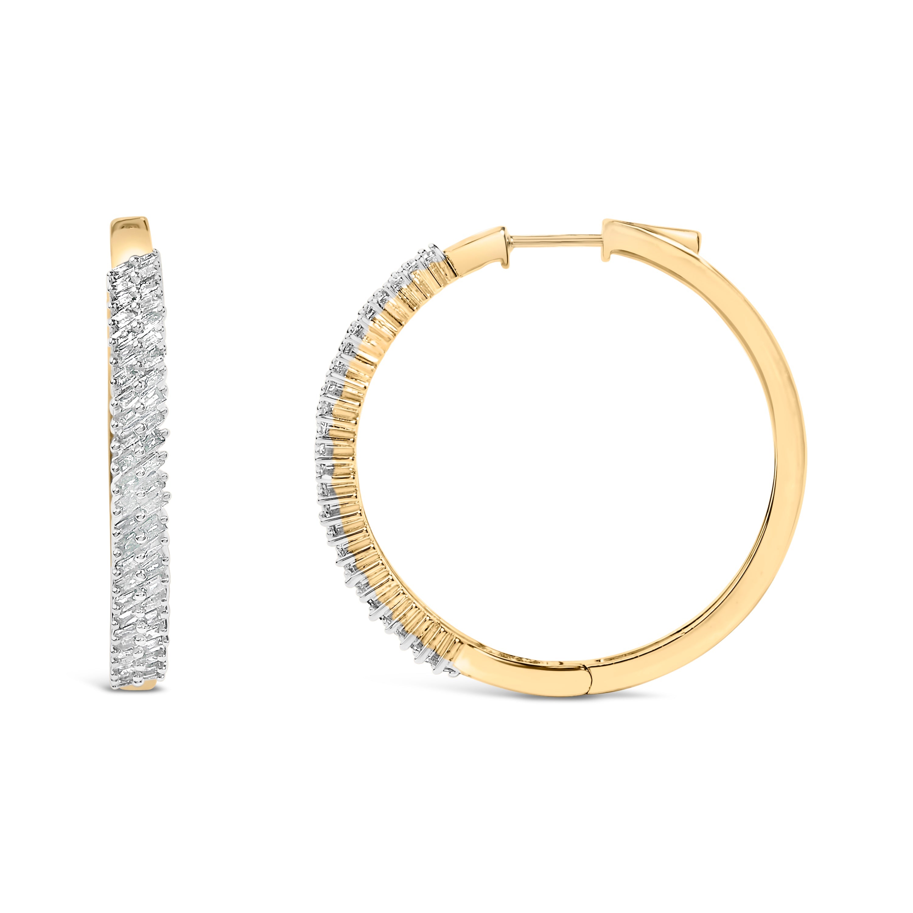 14K Yellow Gold Plated .925 Sterling Silver 1.0 Cttw Baguette Diamond Hoop Earrings on sale at MyriadMart
