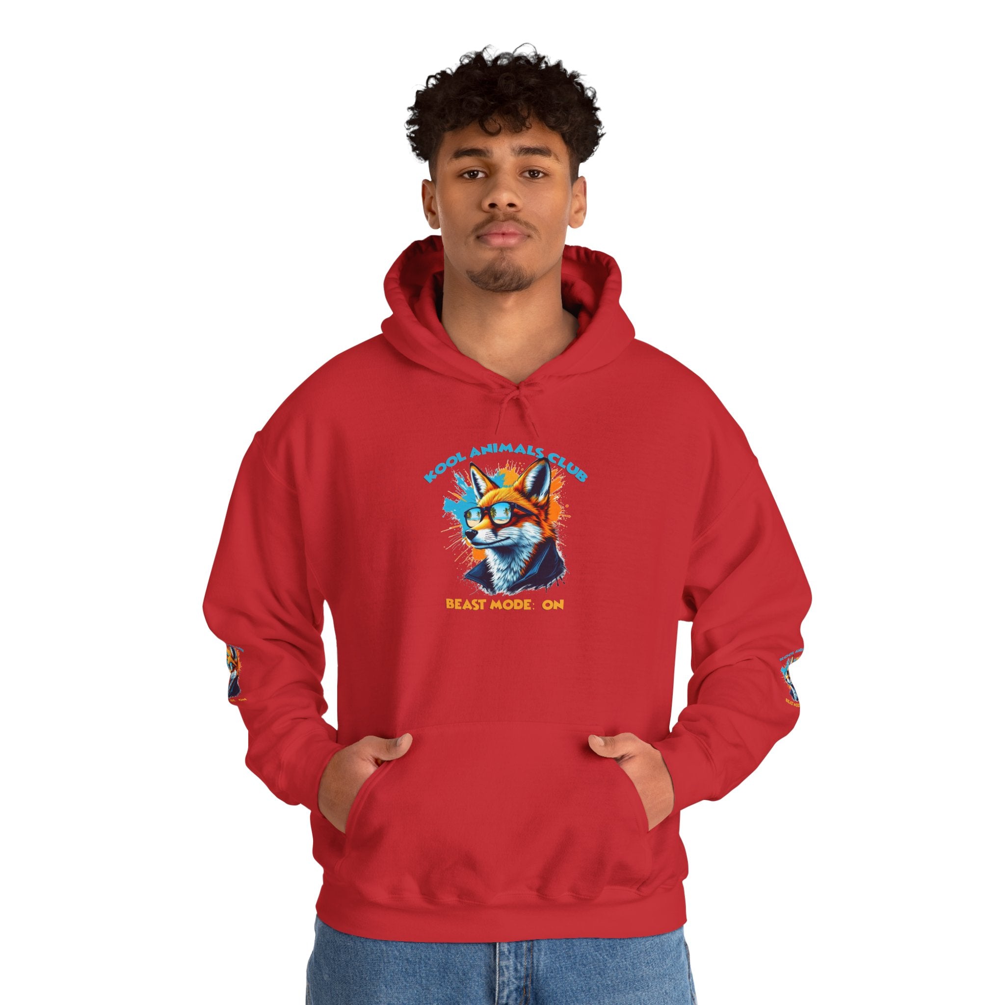 Kool Animals Club Hoodie with Cool Fox in Sunglasses and ‘Beast Mode On’ Design, Unisex Sweatshirt for Animal Lovers, Casual Streetwear, Perfect Gift for Holidays on sale at MyriadMart