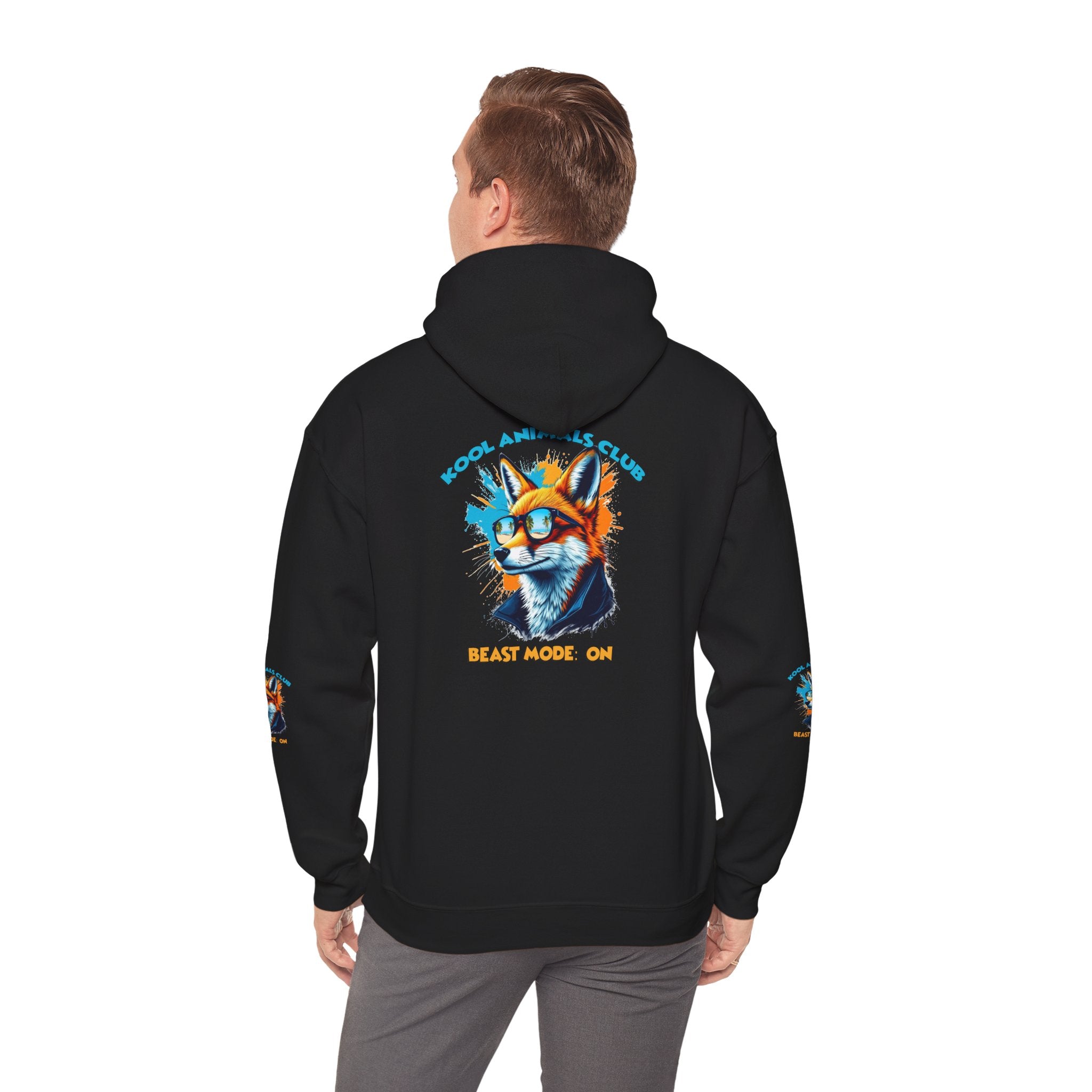 Kool Animals Club Hoodie with Cool Fox in Sunglasses and ‘Beast Mode On’ Design, Unisex Sweatshirt for Animal Lovers, Casual Streetwear, Perfect Gift for Holidays - MyriadMart