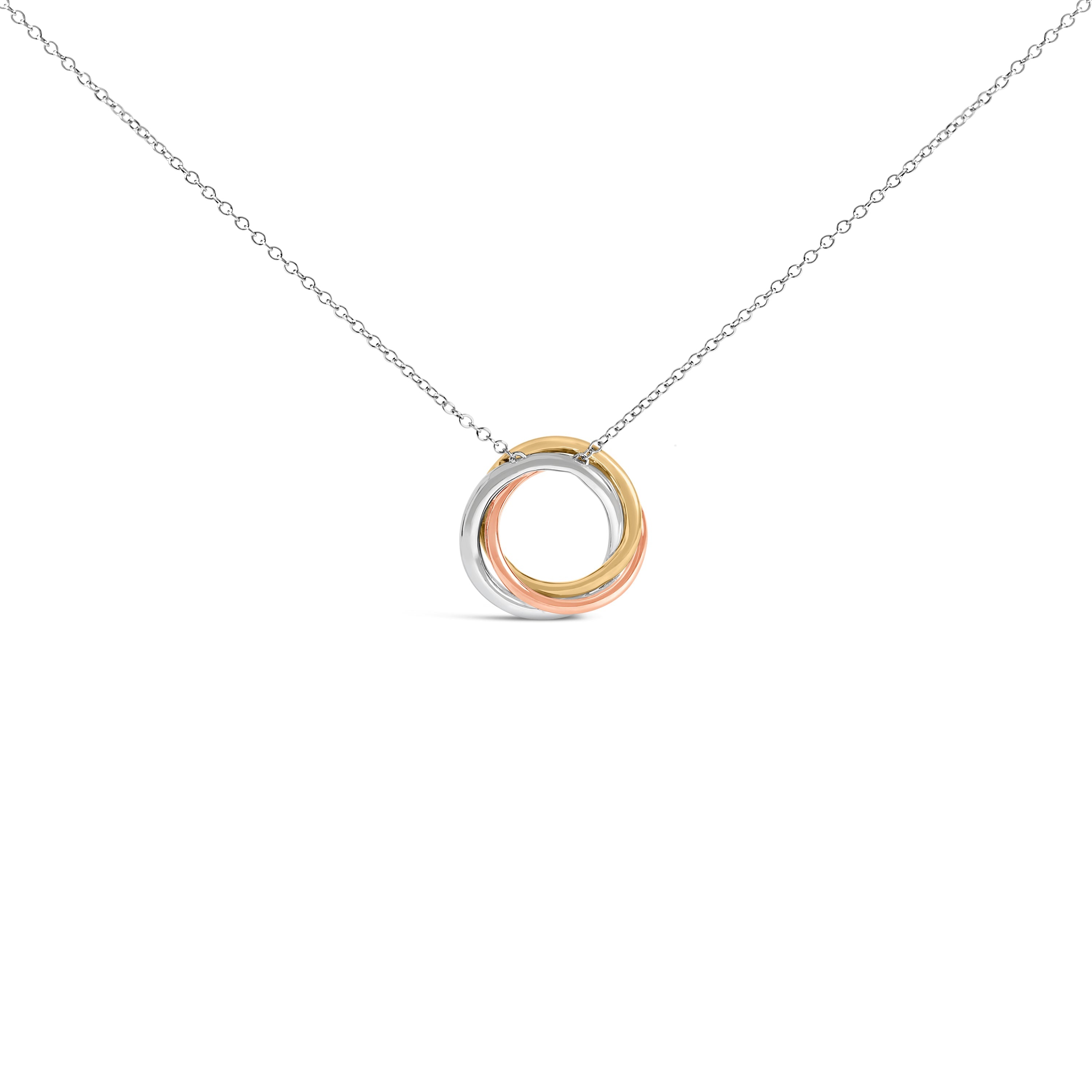Tri Tone Sterling Silver 1/5 Cttw Diamond Interlocking Circle Pendant Necklace on sale at MyriadMart
