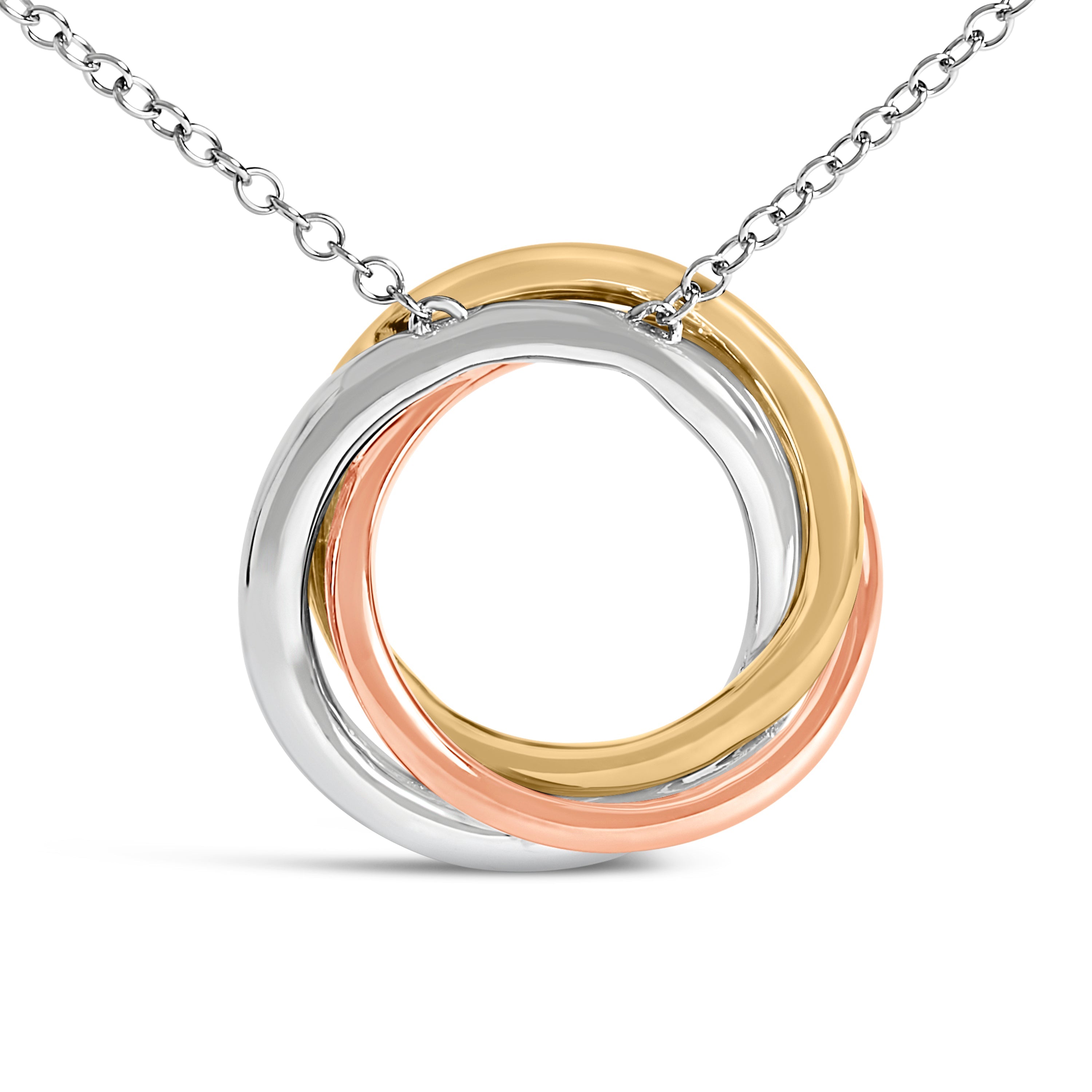 Tri Tone Sterling Silver 1/5 Cttw Diamond Interlocking Circle Pendant Necklace on sale at MyriadMart