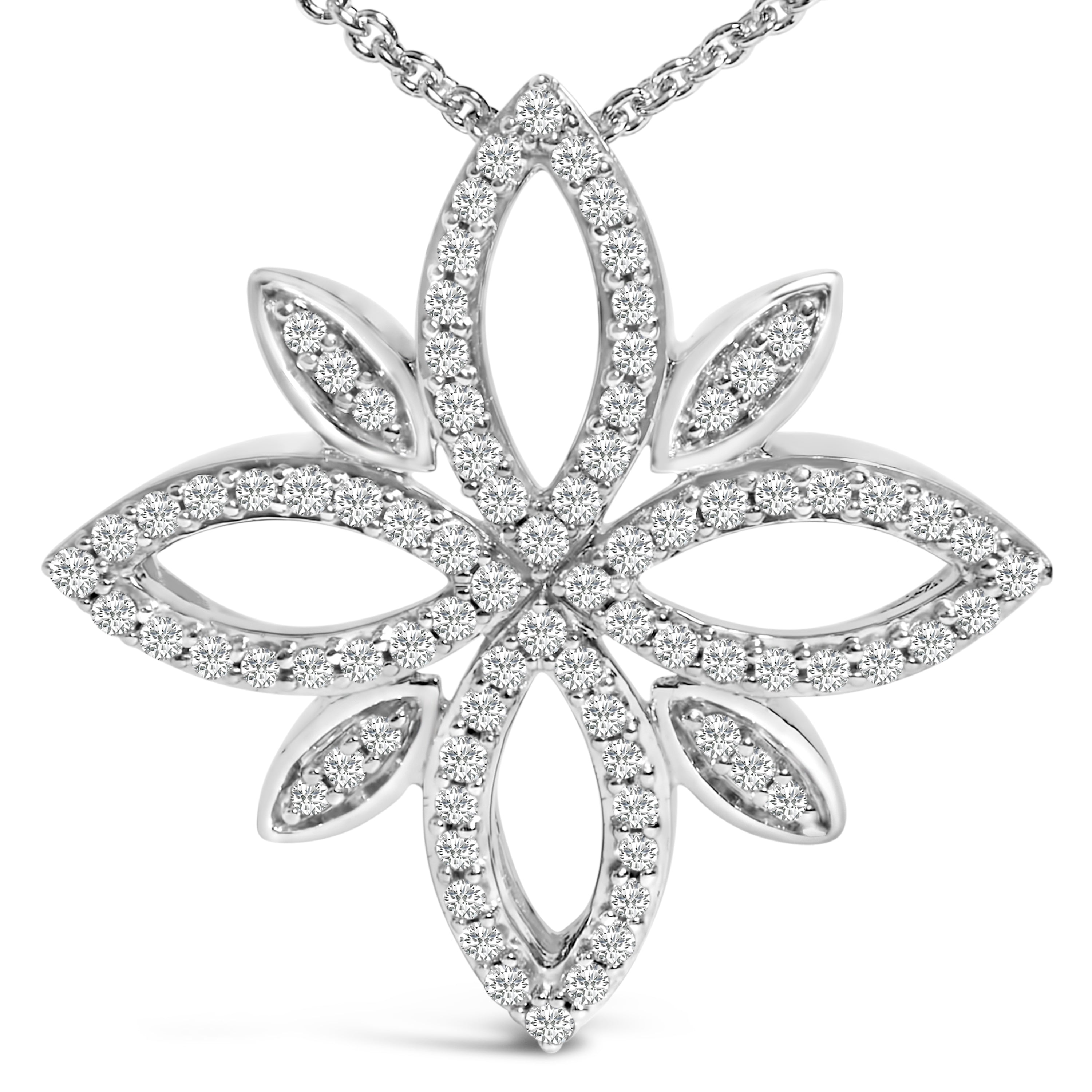 Sterling Silver 1/2 Cttw Diamond Floral Cross Pendant Necklace on sale at MyriadMart