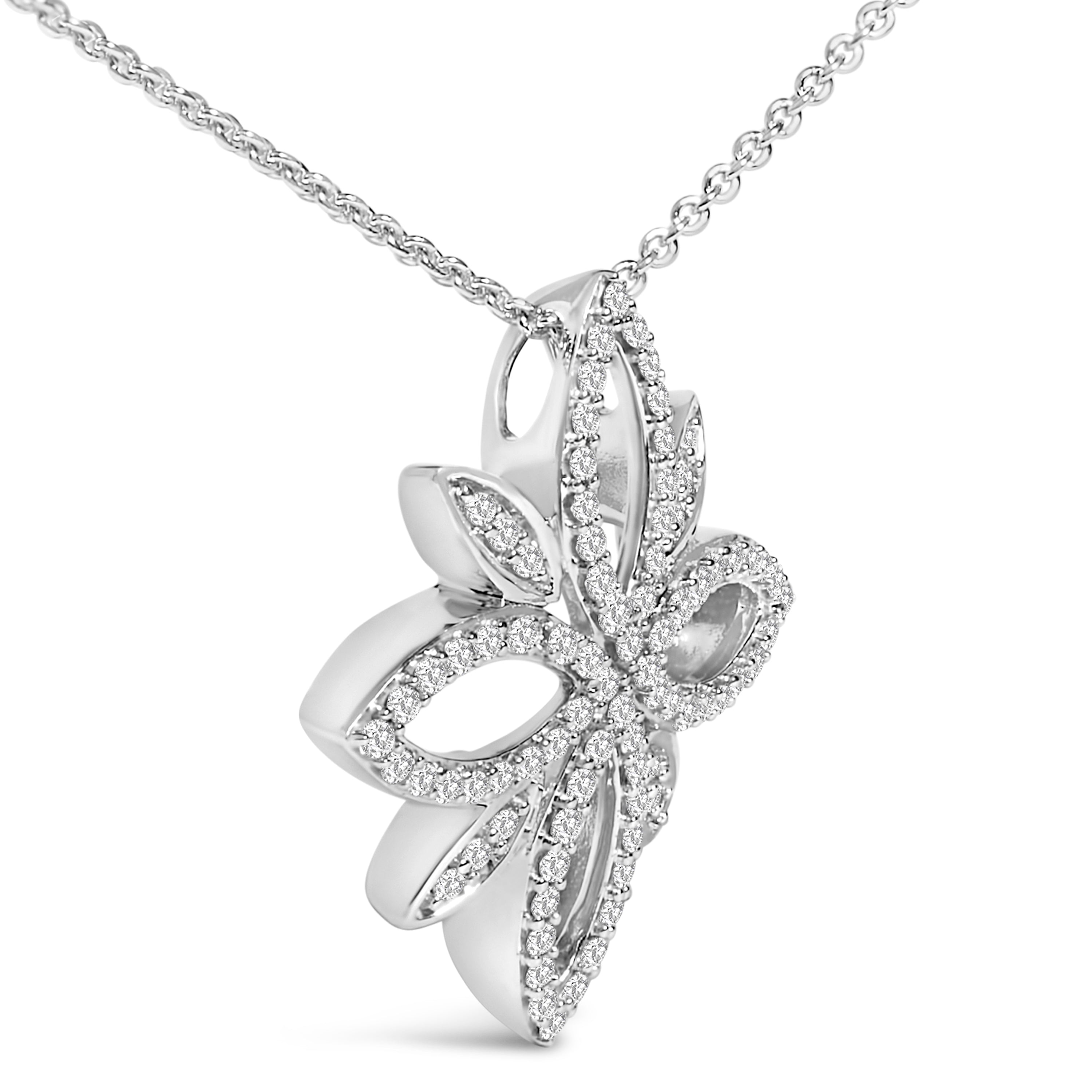 Sterling Silver 1/2 Cttw Diamond Floral Cross Pendant Necklace on sale at MyriadMart