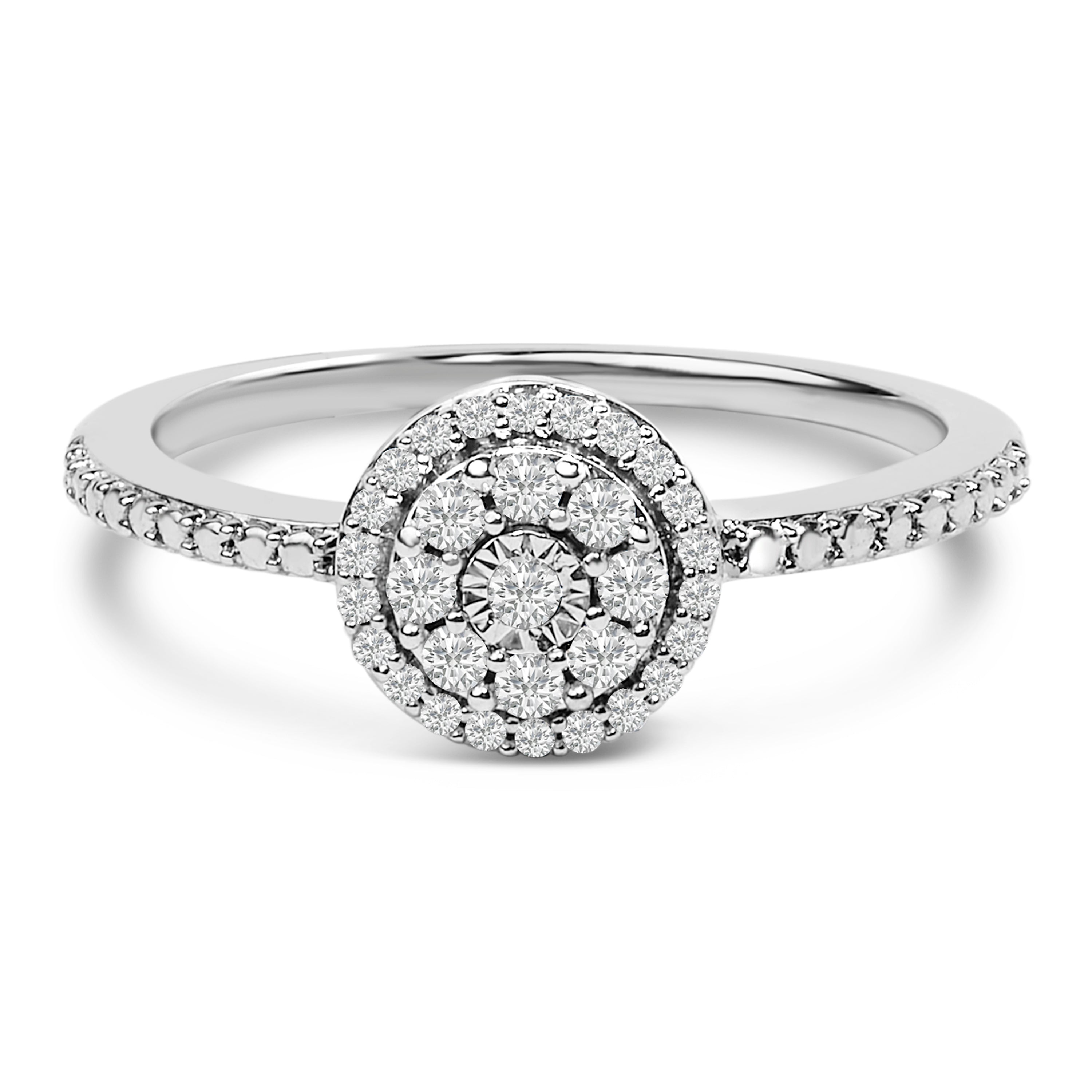 Sterling Silver 1/5 Cttw Diamond Round Motif Halo Ring on sale at MyriadMart