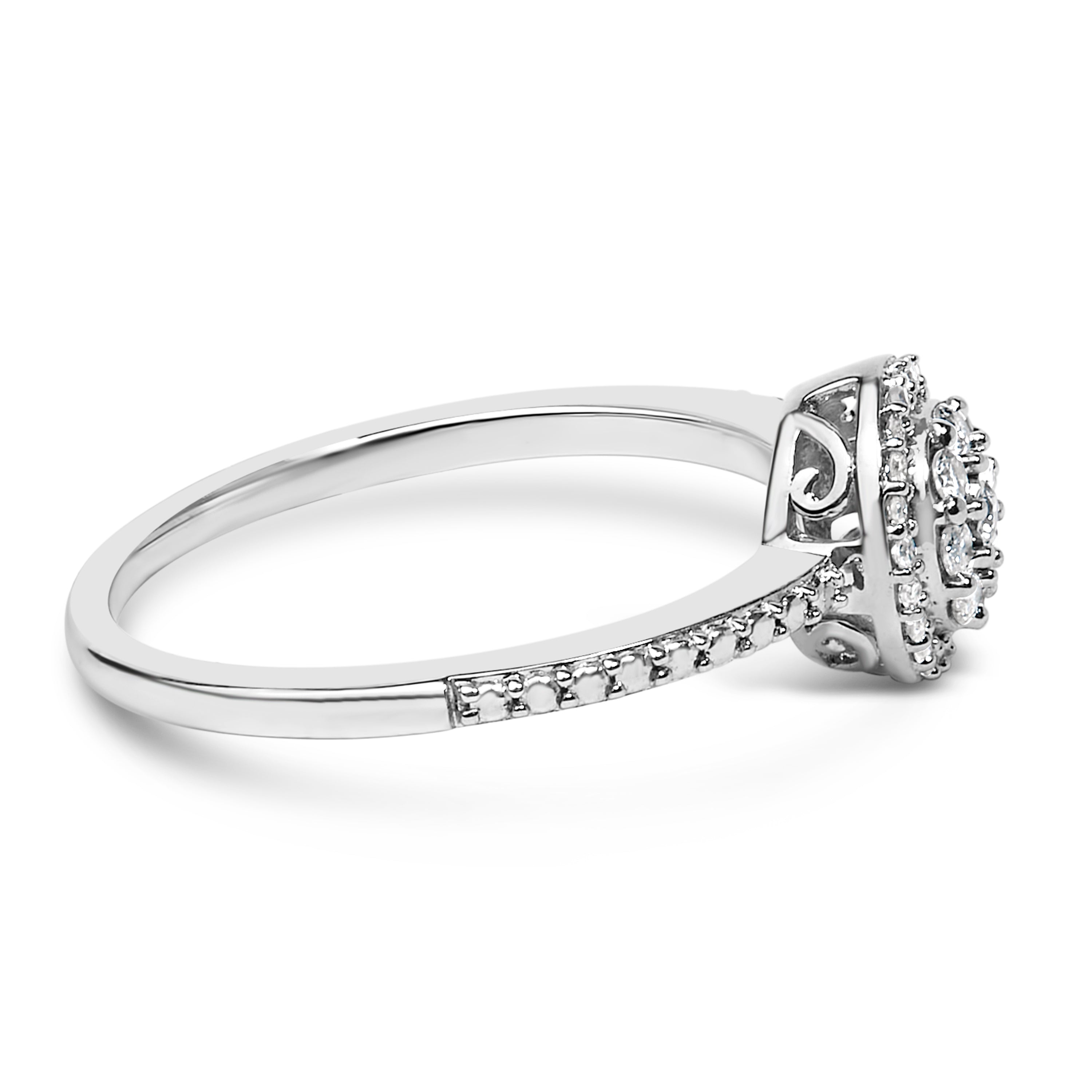 Sterling Silver 1/5 Cttw Diamond Round Motif Halo Ring on sale at MyriadMart
