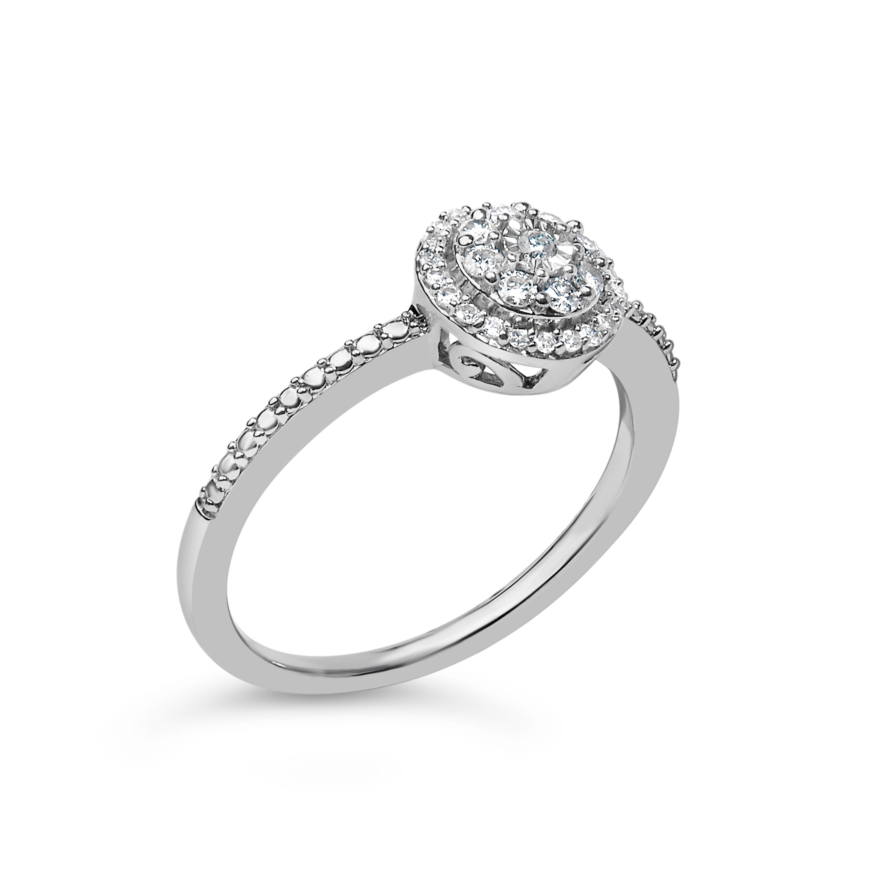 Sterling Silver 1/5 Cttw Diamond Round Motif Halo Ring on sale at MyriadMart