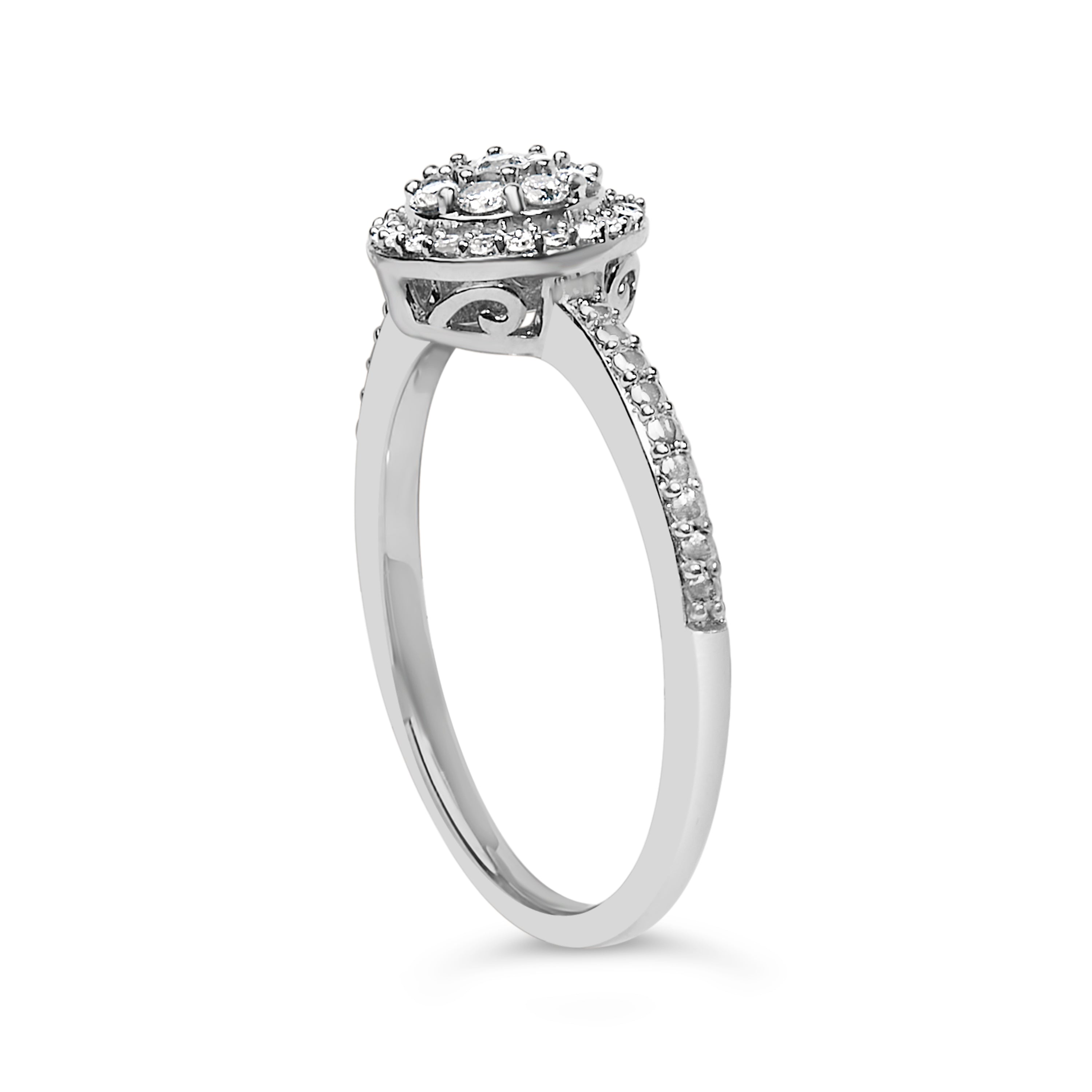 Sterling Silver 1/5 Cttw Diamond Round Motif Halo Ring on sale at MyriadMart