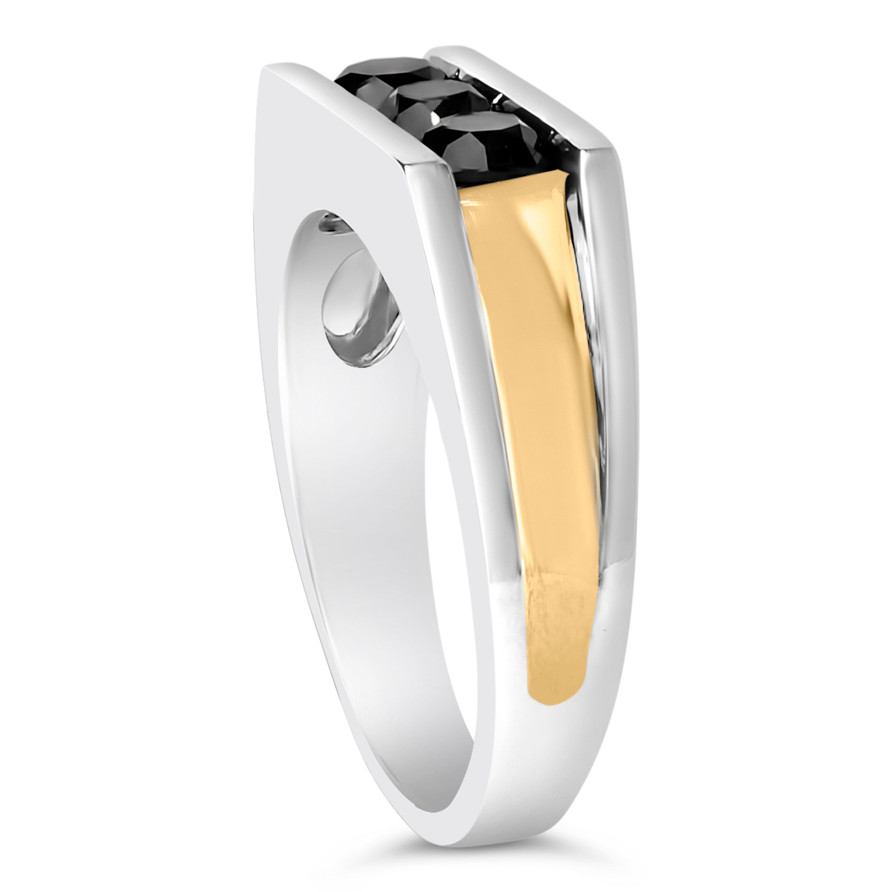 Men's 14K Yellow Gold Plated Sterling Silver 1-1/2 Cttw Black Diamond Channel Set Band Ring on sale at MyriadMart