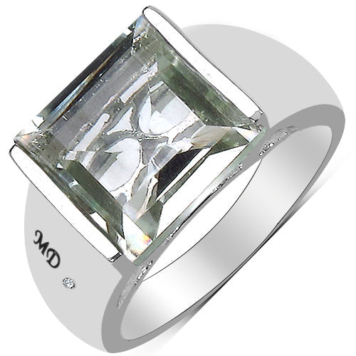 5.71 Carat Genuine Green Amethyst & White Diamond .925 Sterling Silver Ring on sale at MyriadMart