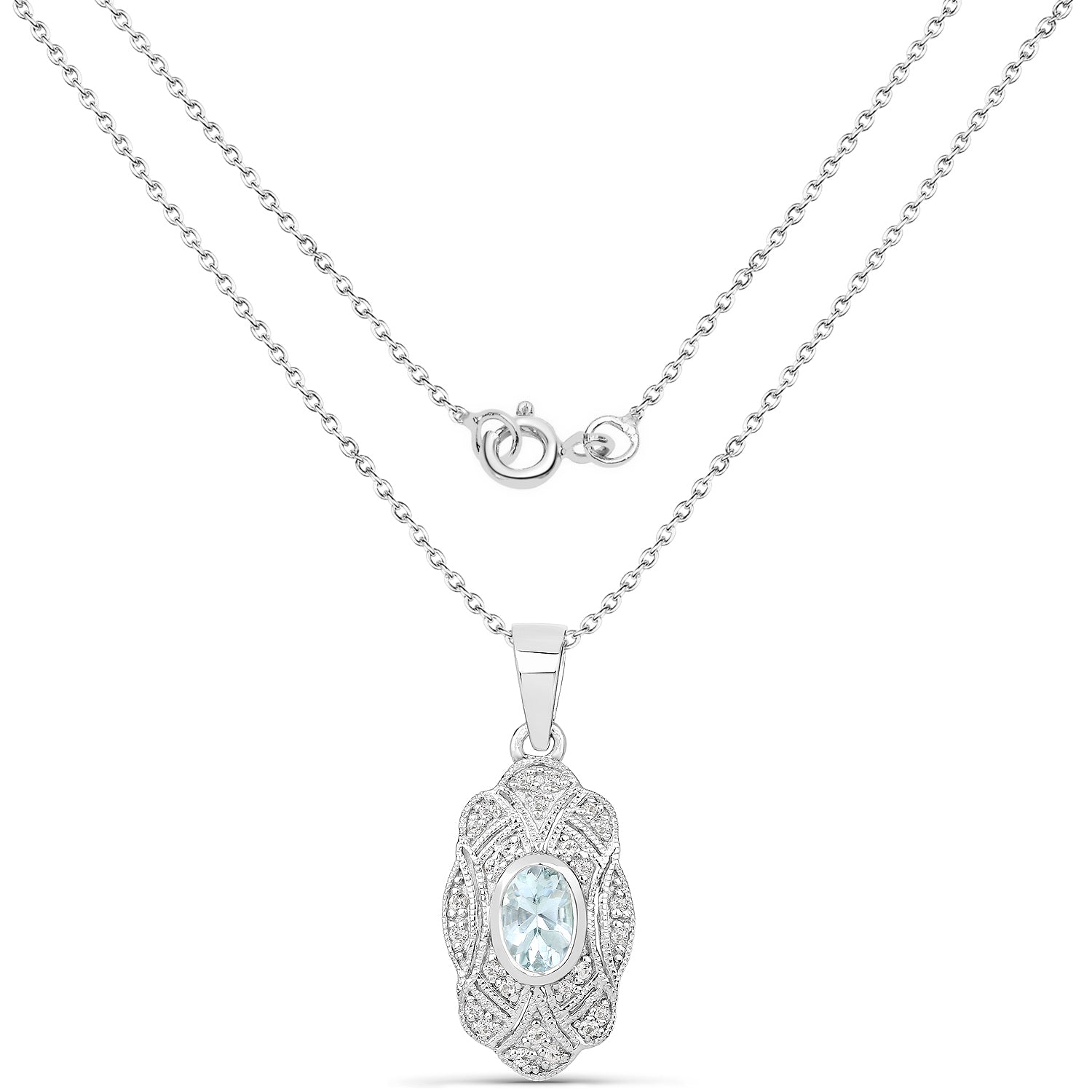 0.48 Carat Genuine Aquamarine and White Topaz .925 Sterling Silver Pendant on sale at MyriadMart