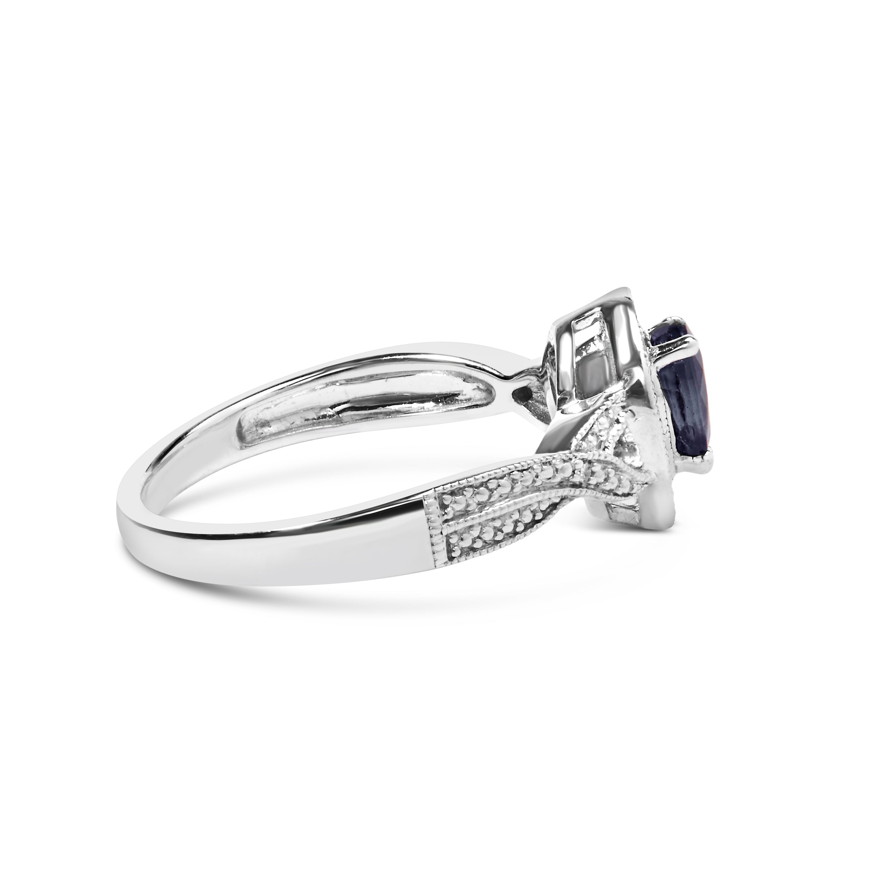 .925 Sterling Silver 6x4mm Pear Sapphire Gemstone with Diamond Accent Fashion Halo Ring H-I Color, SI1-SI2 Clarity - Size 7.5 on sale at MyriadMart